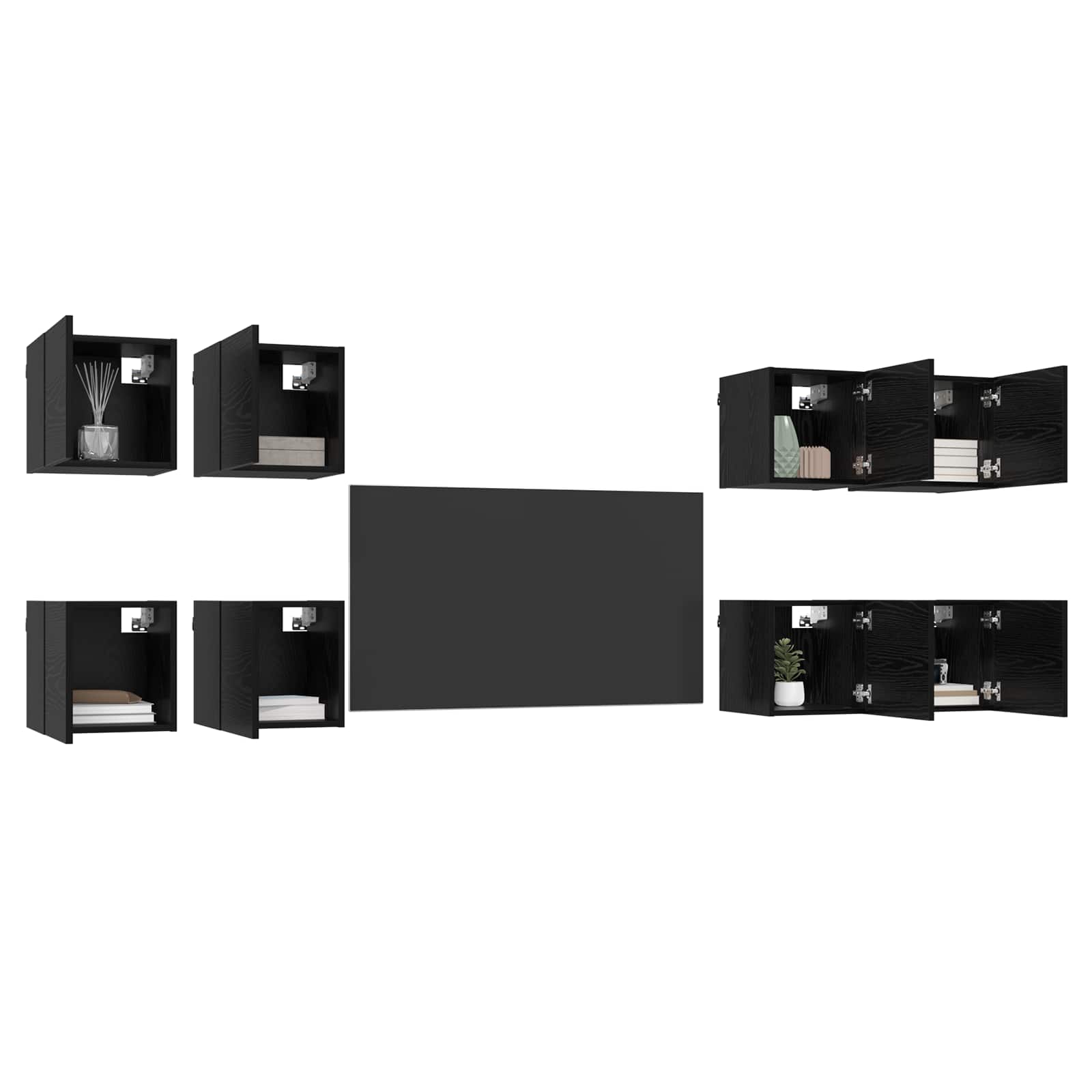 Ormar za TV montiran na zid 8 pcs Crni hrast 30,5 x 30 x 30 cm