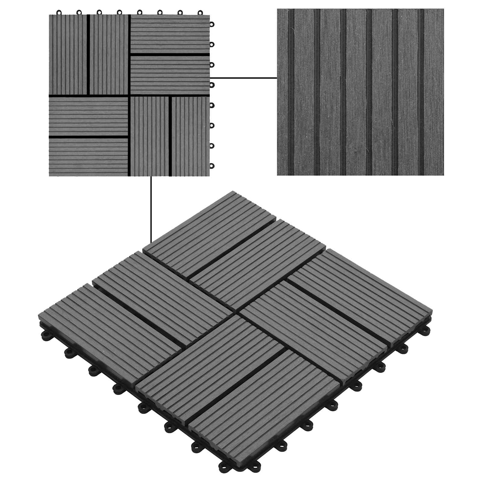 Pločice za decking 22 pcs Siva 30 x 30 cm Drvoplastična smjesa