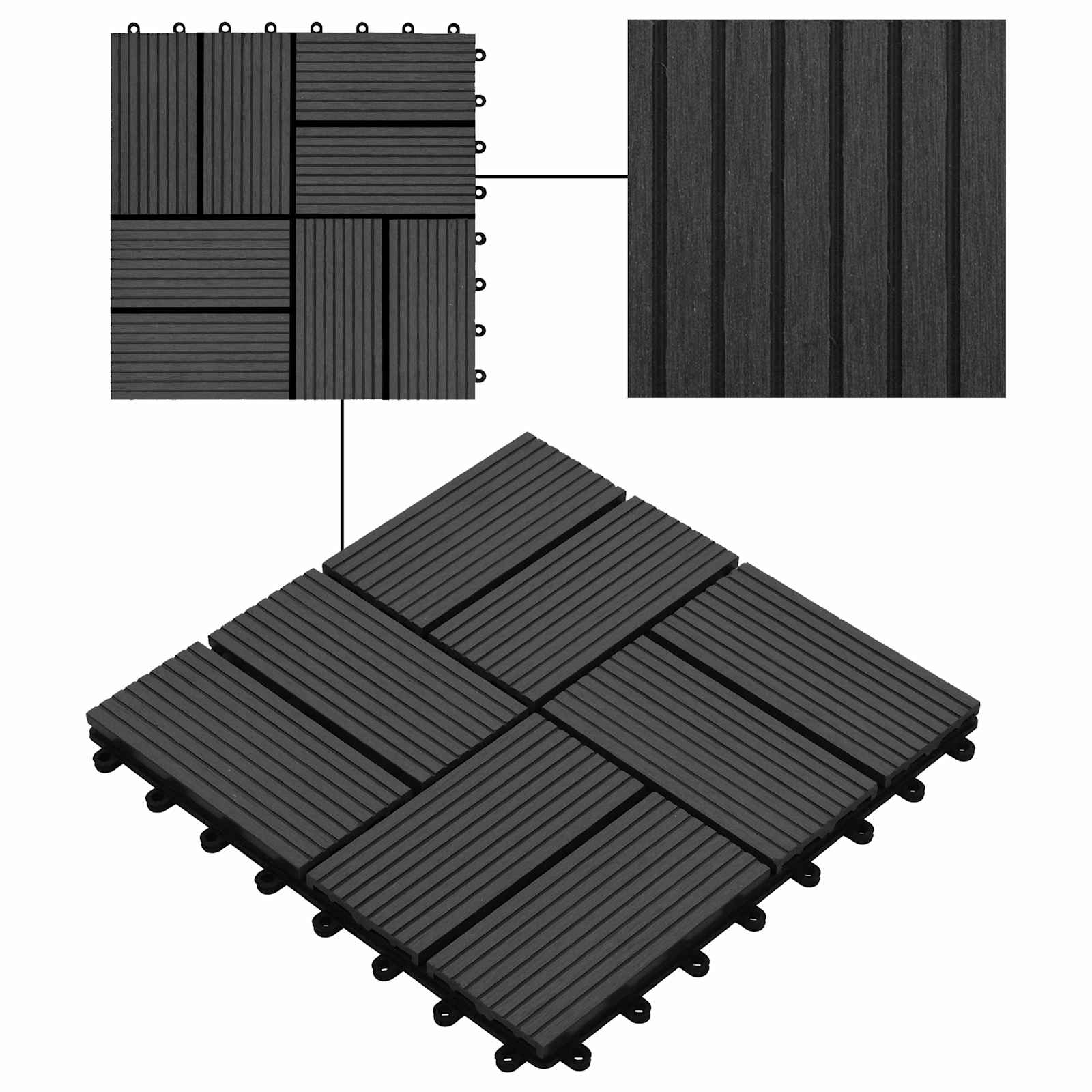 Pločice za decking 22 pcs Crna 30 x 30 cm Drvoplastična smjesa