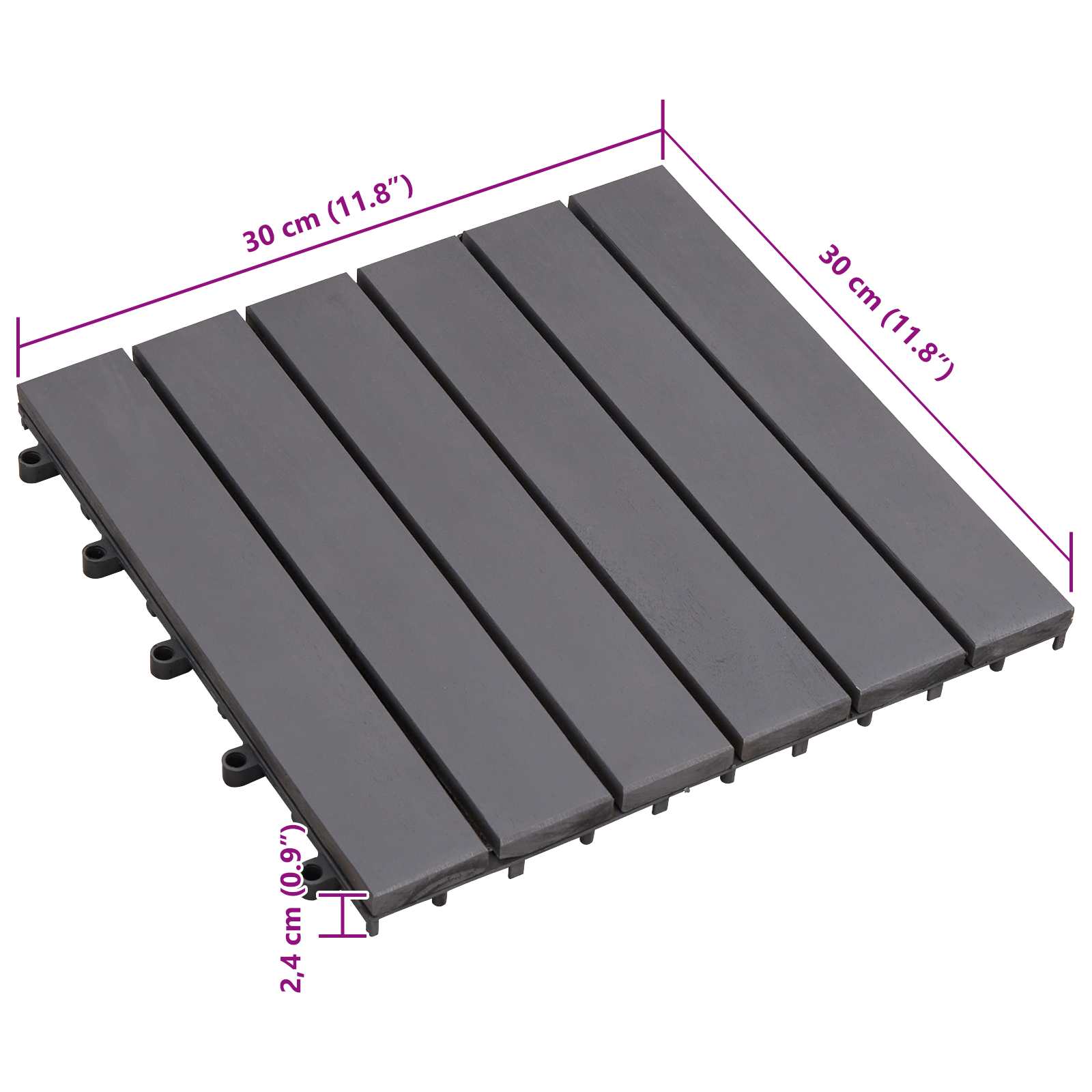 Pločice za decking 20 pcs Siva 30 x 30 cm Acacijsko drvo