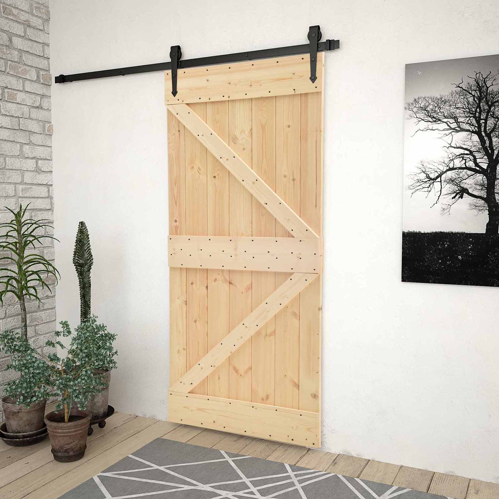 Klizna vrata Prirodna i crna 80 x 210 cm Masivna borovina