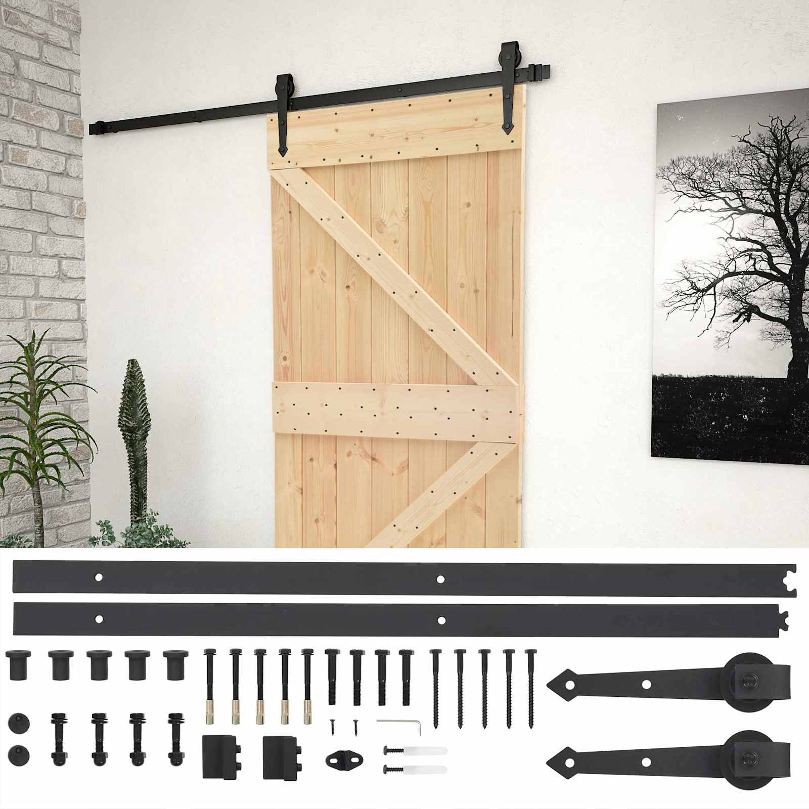 Klizna vrata Prirodna i crna 80 x 210 cm Masivna borovina