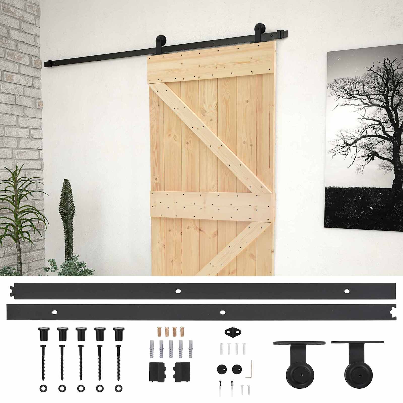 Klizna vrata Prirodna i crna 80 x 210 cm Masivna borovina