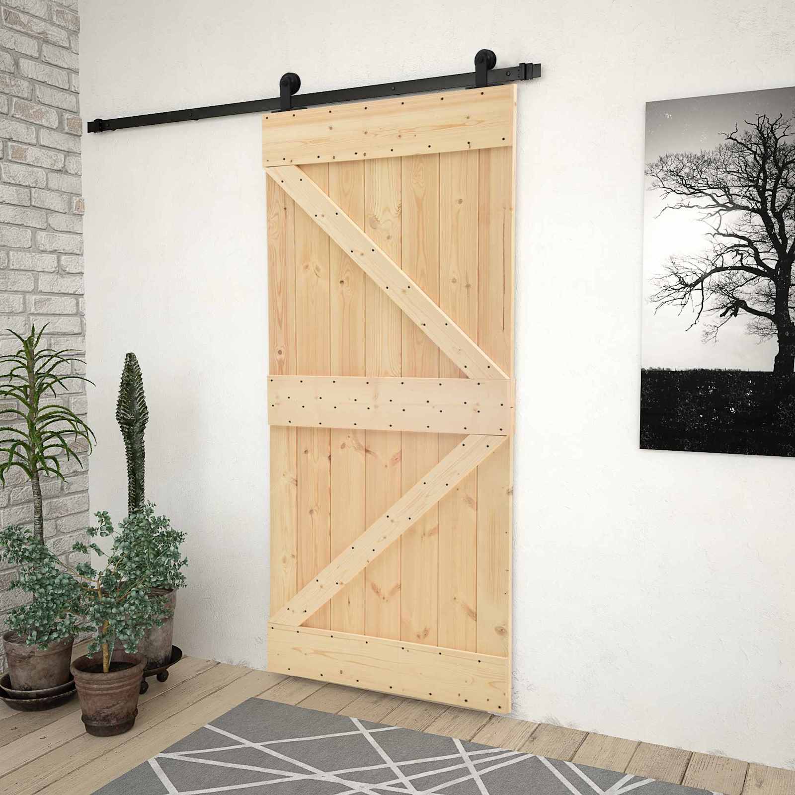 Klizna vrata Prirodna i crna 90 x 210 cm Masivna borovina