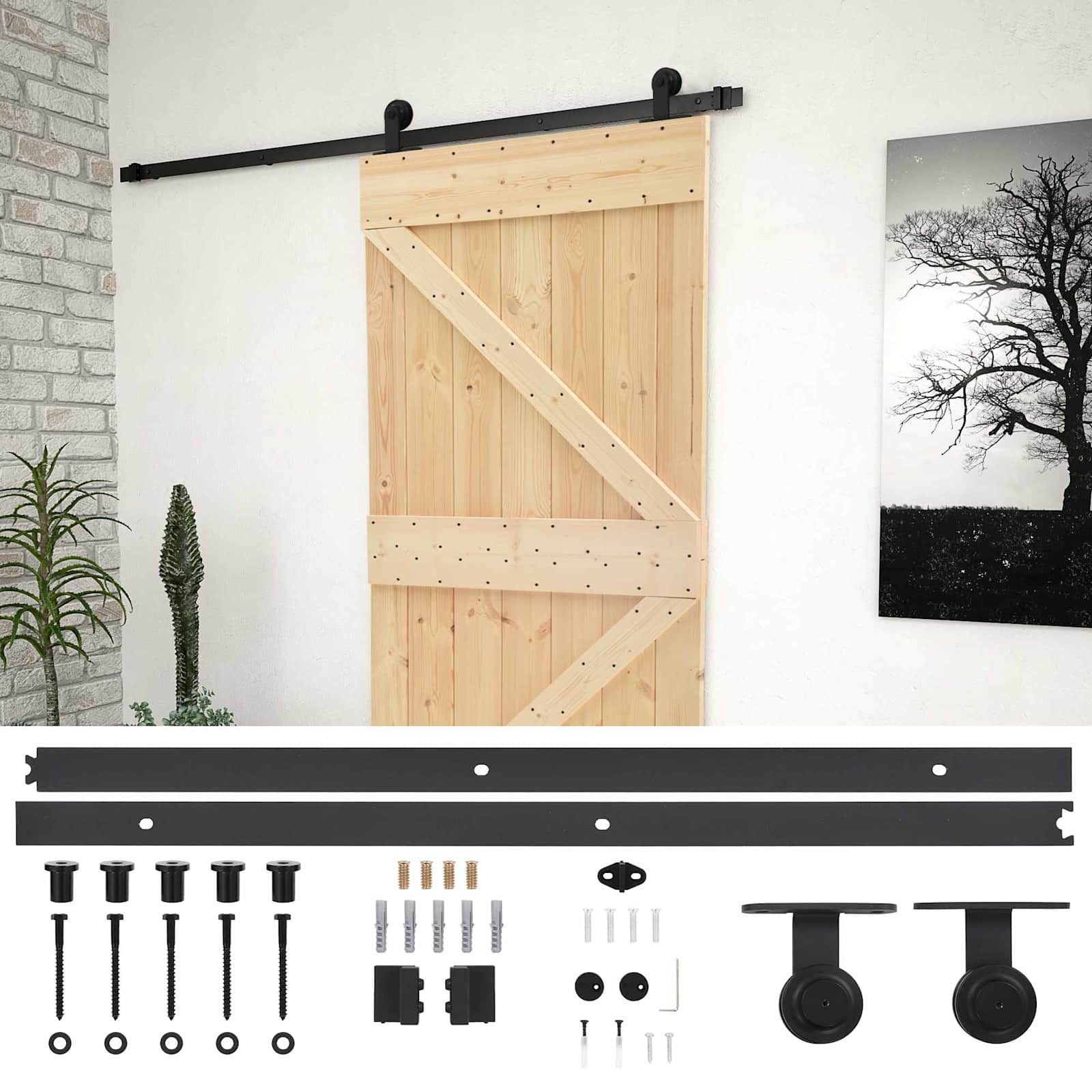 Klizna vrata Prirodna i crna 90 x 210 cm Masivna borovina