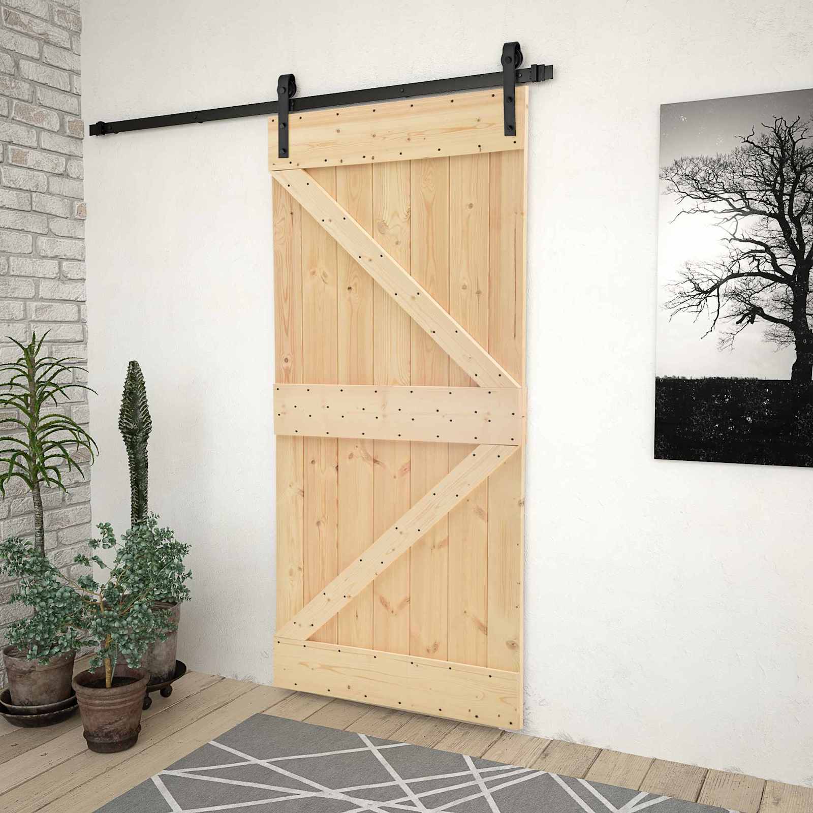 Klizna vrata Prirodna i crna 90 x 210 cm Masivna borovina