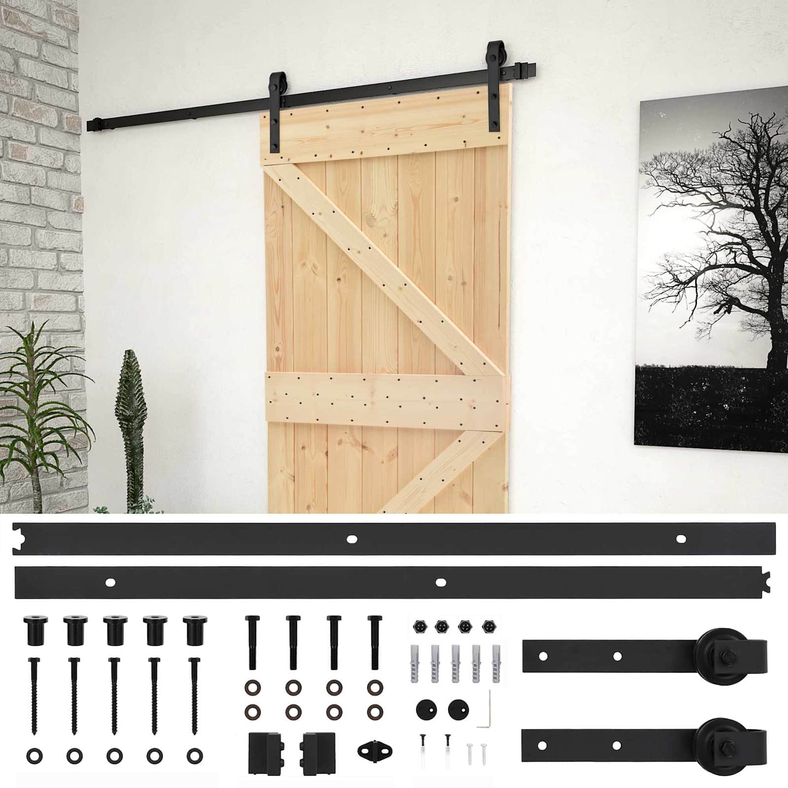 Klizna vrata Prirodna i crna 90 x 210 cm Masivna borovina