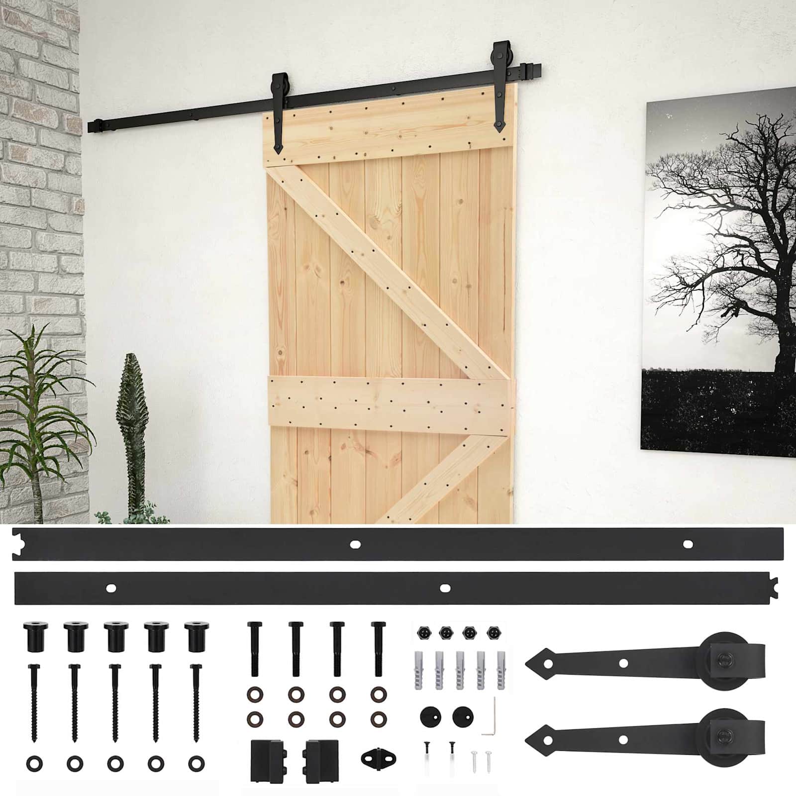 Klizna vrata Prirodna i crna 100 x 210 cm Masivna borovina