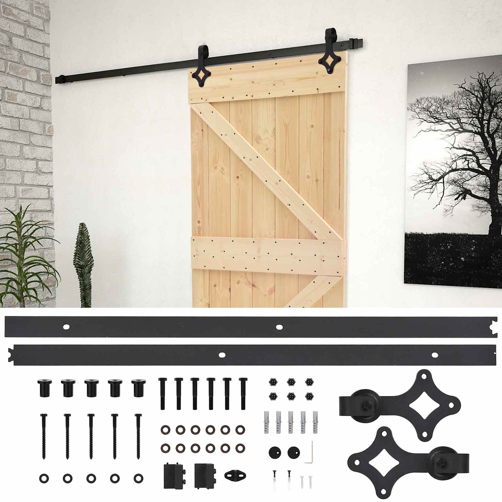 Klizna vrata Prirodna i crna 100 x 210 cm Masivna borovina