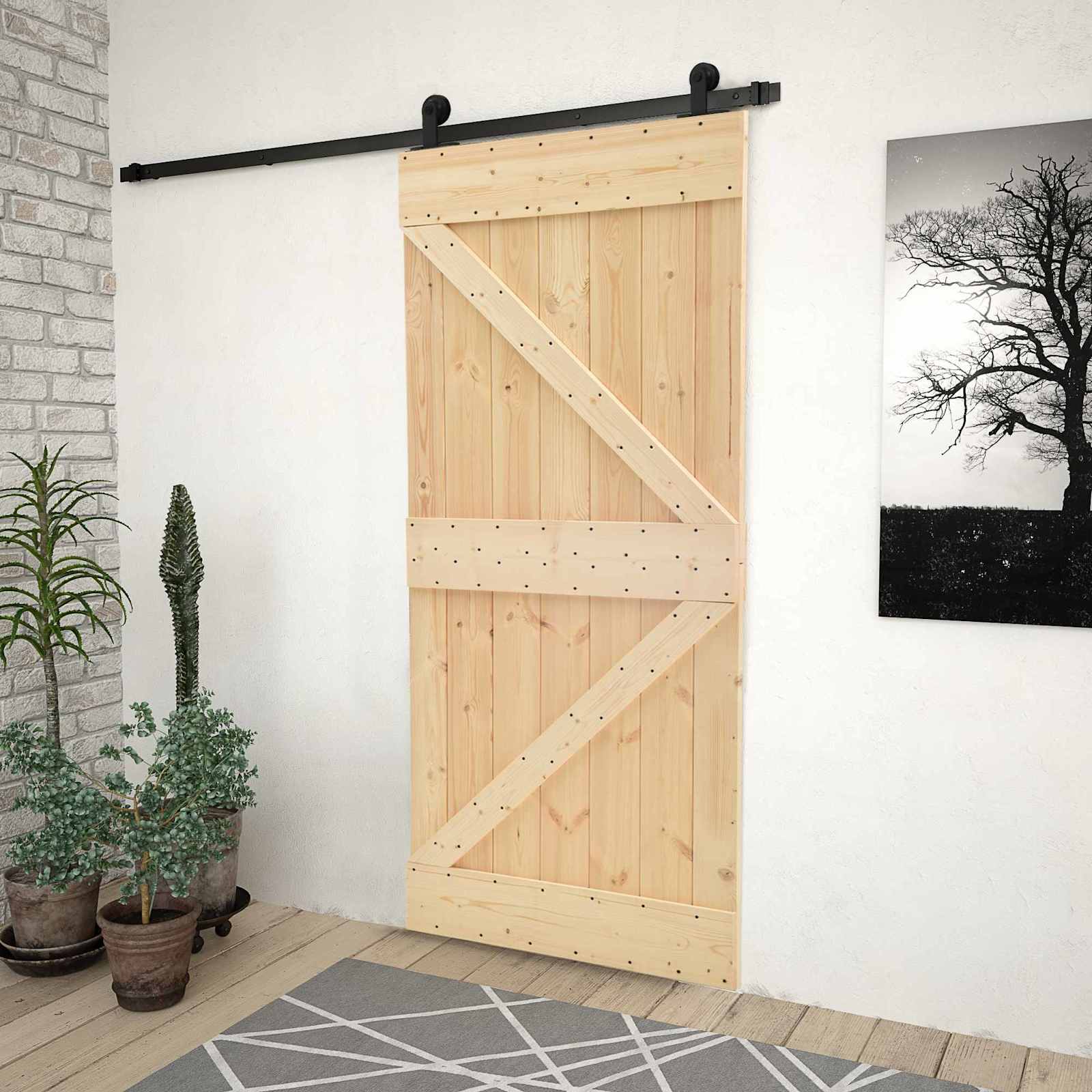 Klizna vrata Prirodna i crna 100 x 210 cm Masivna borovina