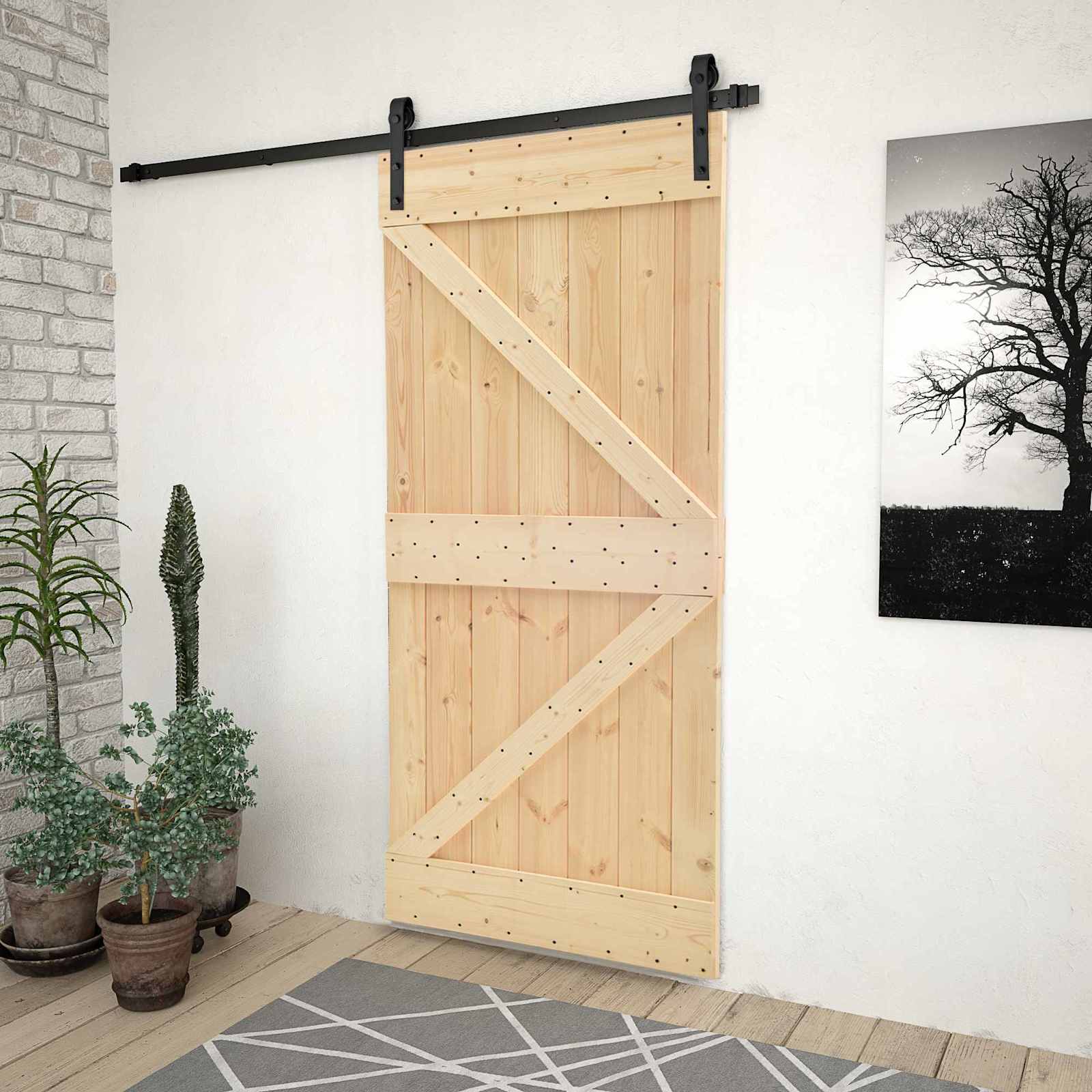 Klizna vrata Prirodna i crna 100 x 210 cm Masivna borovina