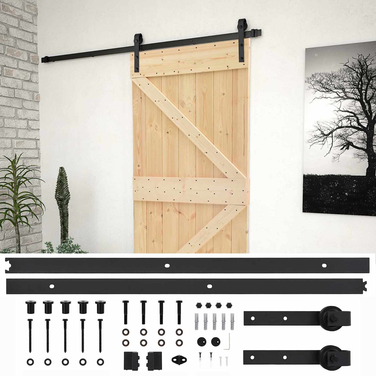 Klizna vrata Prirodna i crna 100 x 210 cm Masivna borovina