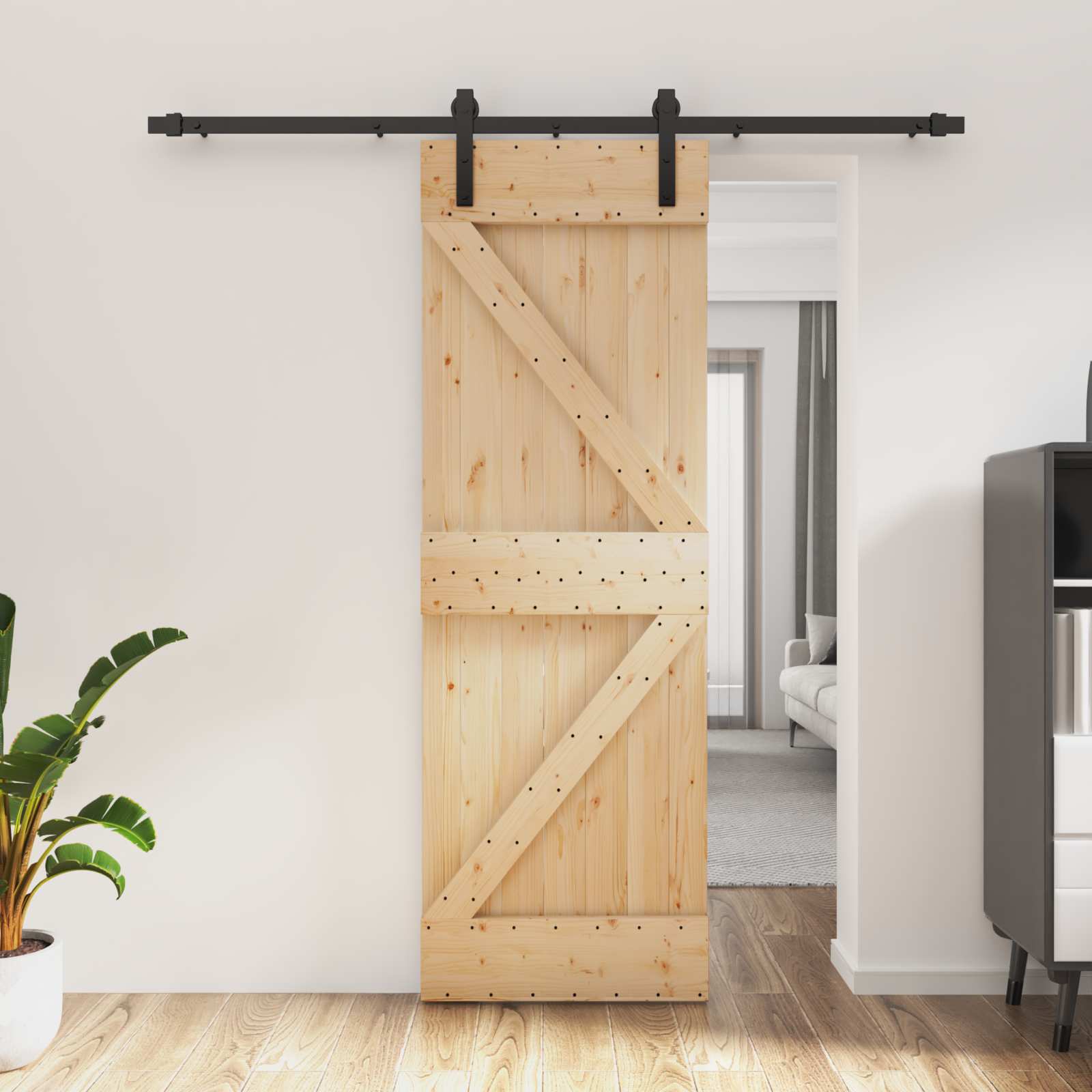 Klizna vrata Prirodna i crna 70 x 210 cm Čvrsta borovina