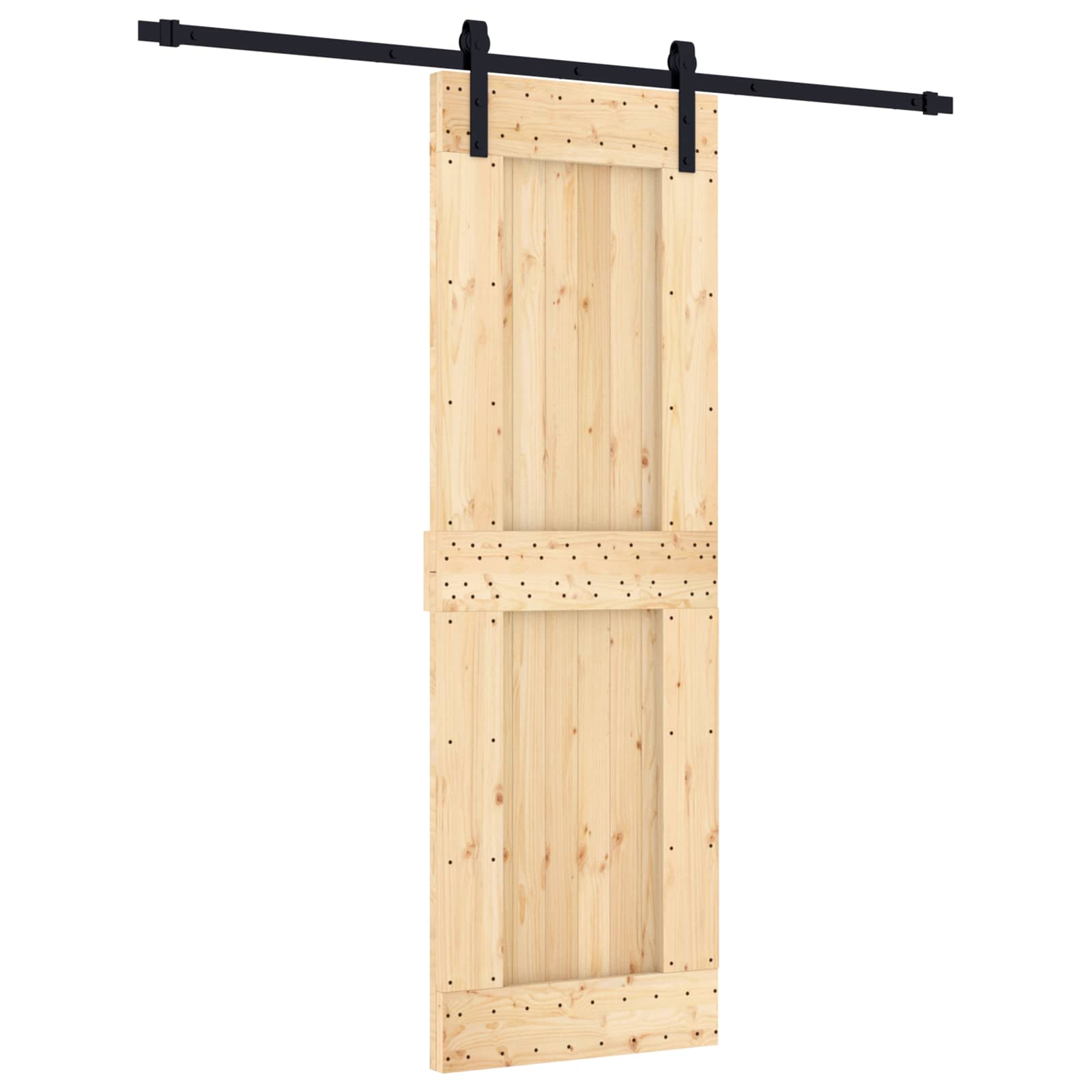Klizna vrata Prirodna i crna 70 x 210 cm Čvrsta borovina