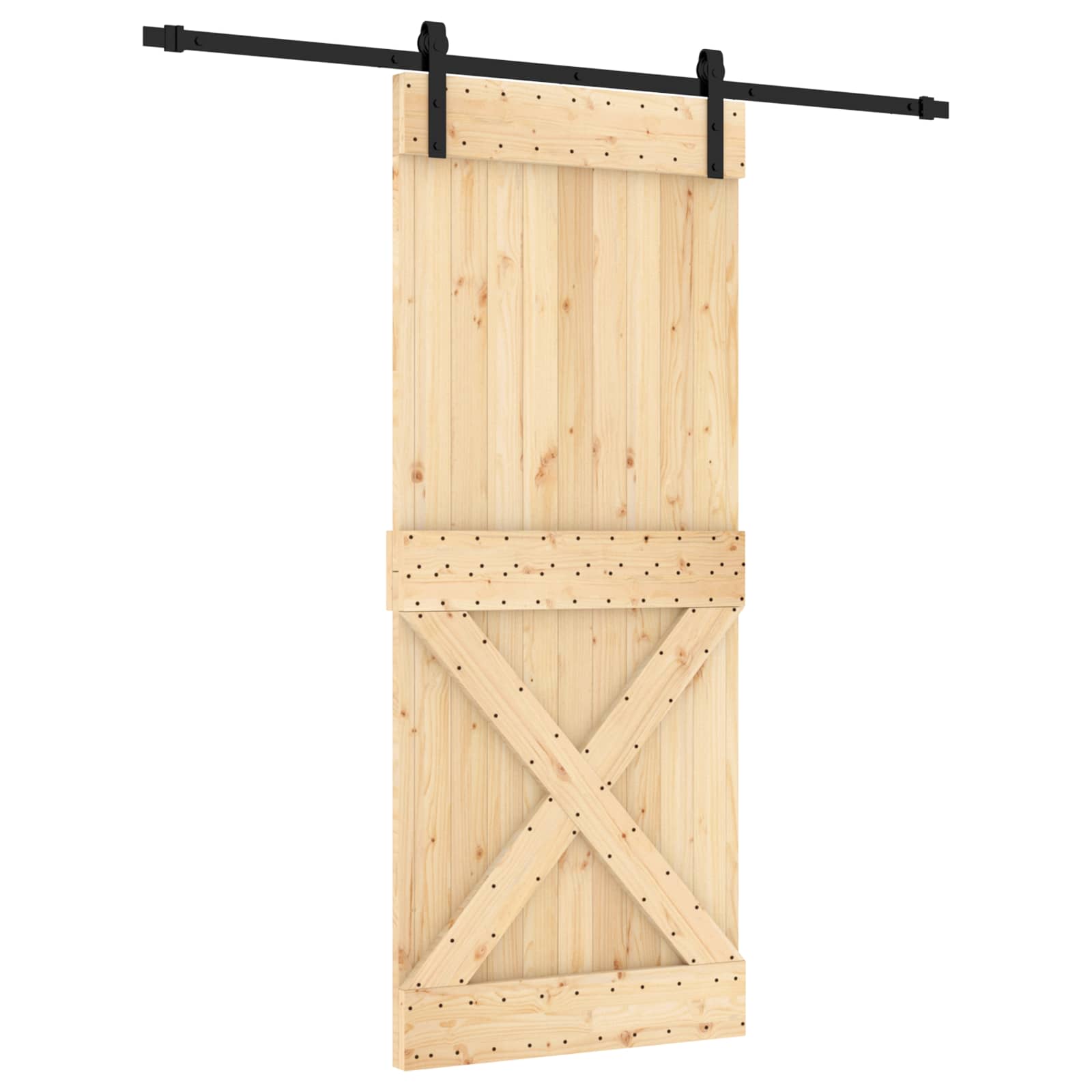 Klizna vrata Prirodna i crna 85 x 210 cm Čvrsta borovina