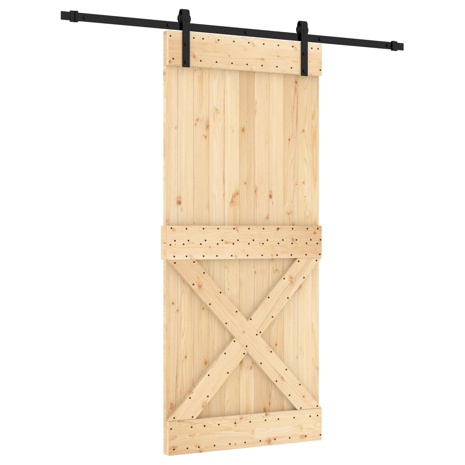 Klizna vrata Prirodna i crna 90 x 210 cm Čvrsta borovina