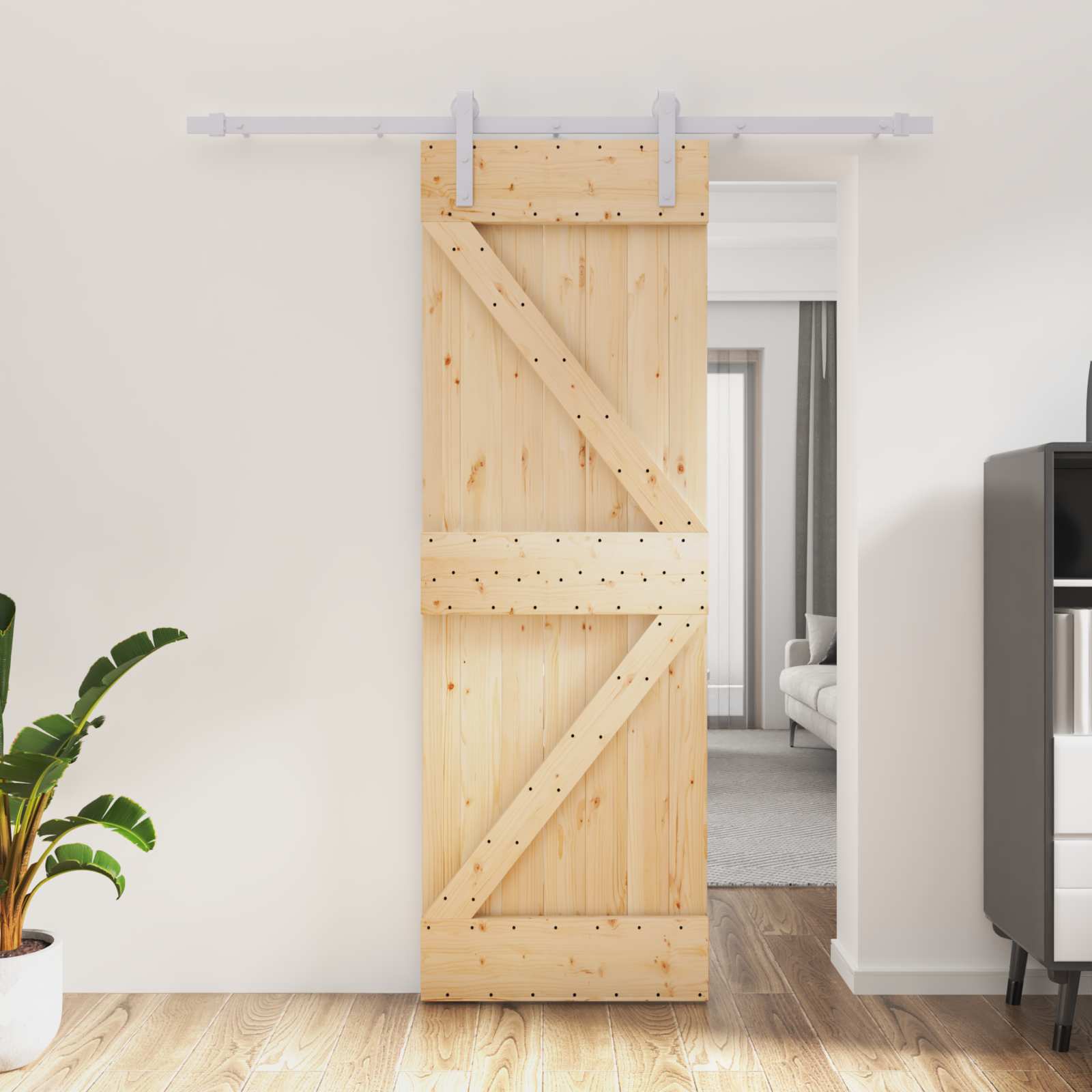 Klizna vrata Prirodna i bijela 70 x 210 cm Čvrsta borovina