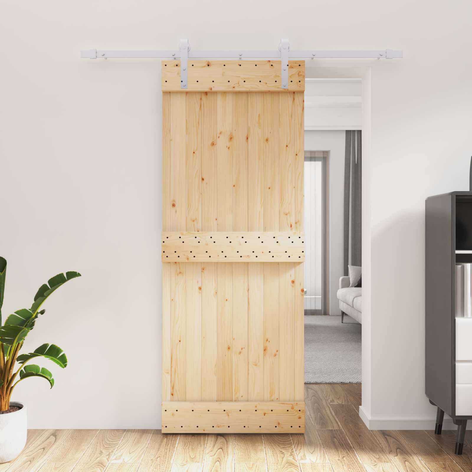Klizna vrata Prirodna i bijela 80 x 210 cm Čvrsta borovina