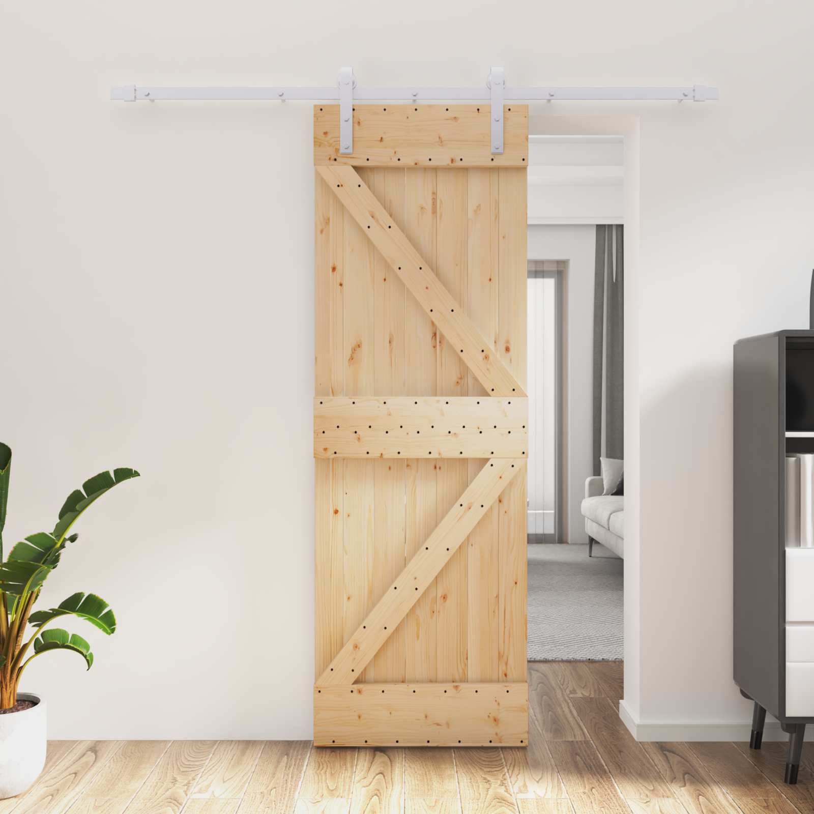 Klizna vrata Prirodna i bijela 70 x 210 cm Čvrsta borovina
