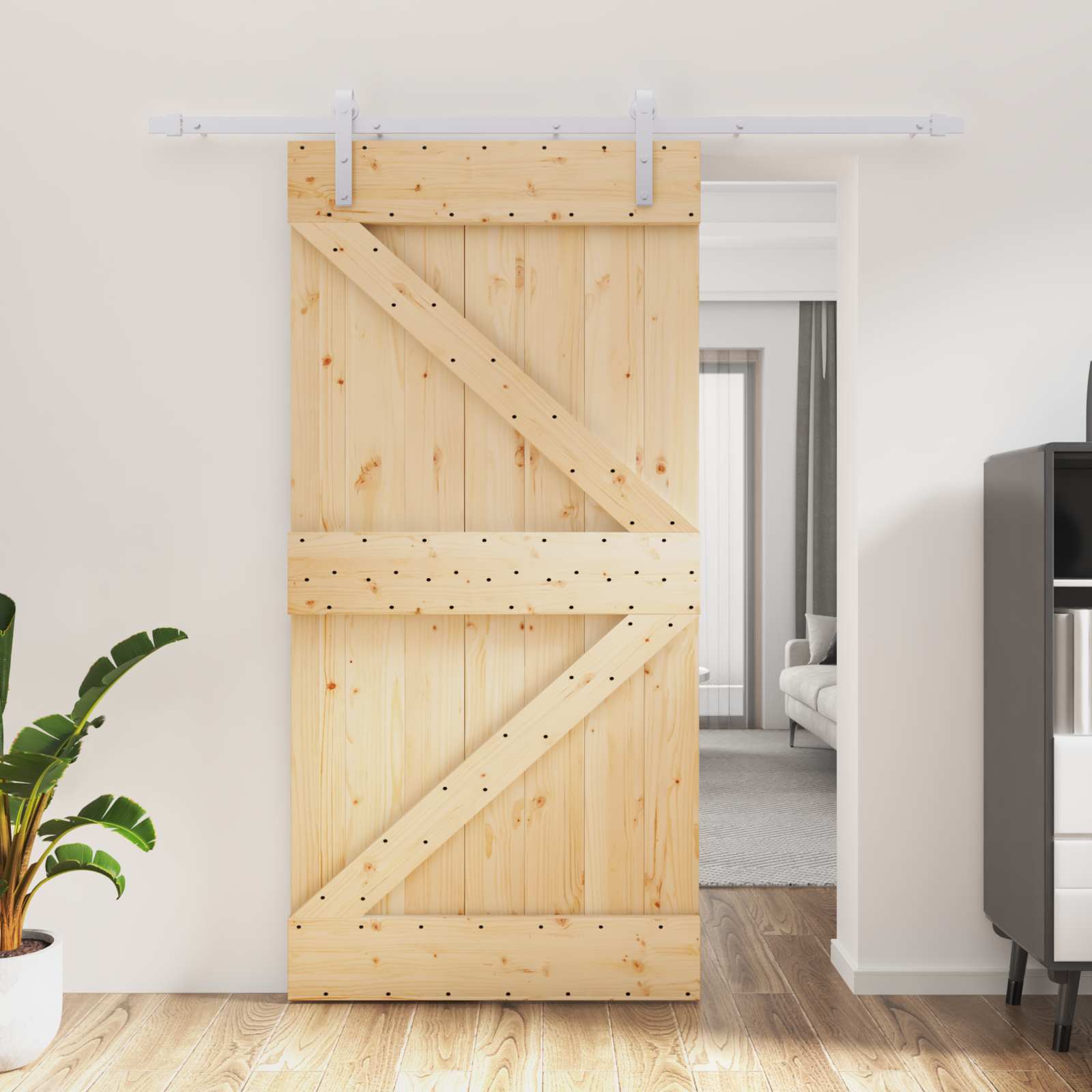 Klizna vrata Prirodna i bijela 100 x 210 cm Masivna borovina