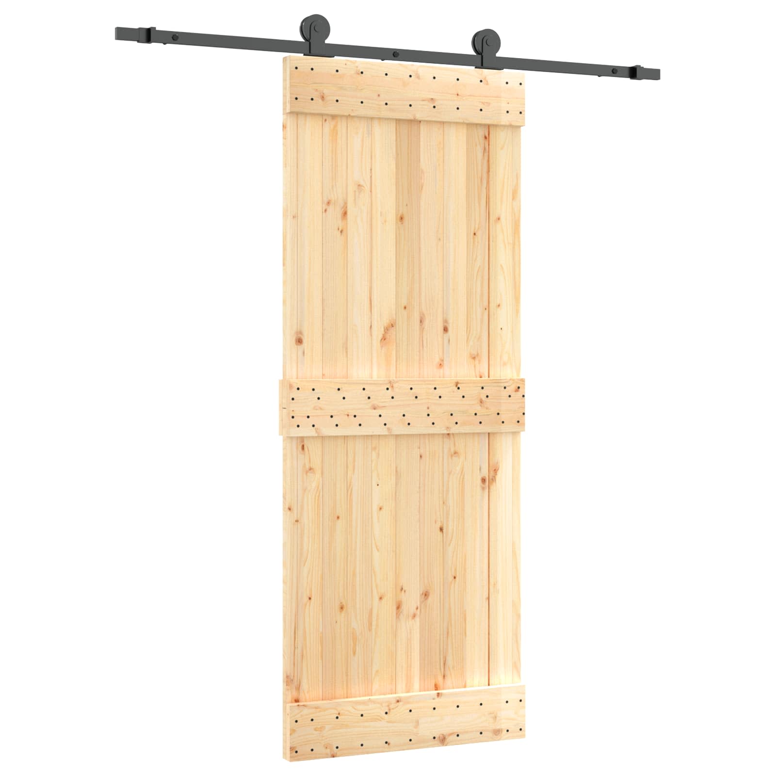 Klizna vrata Prirodna i crna 80 x 210 cm Čvrsta borovina