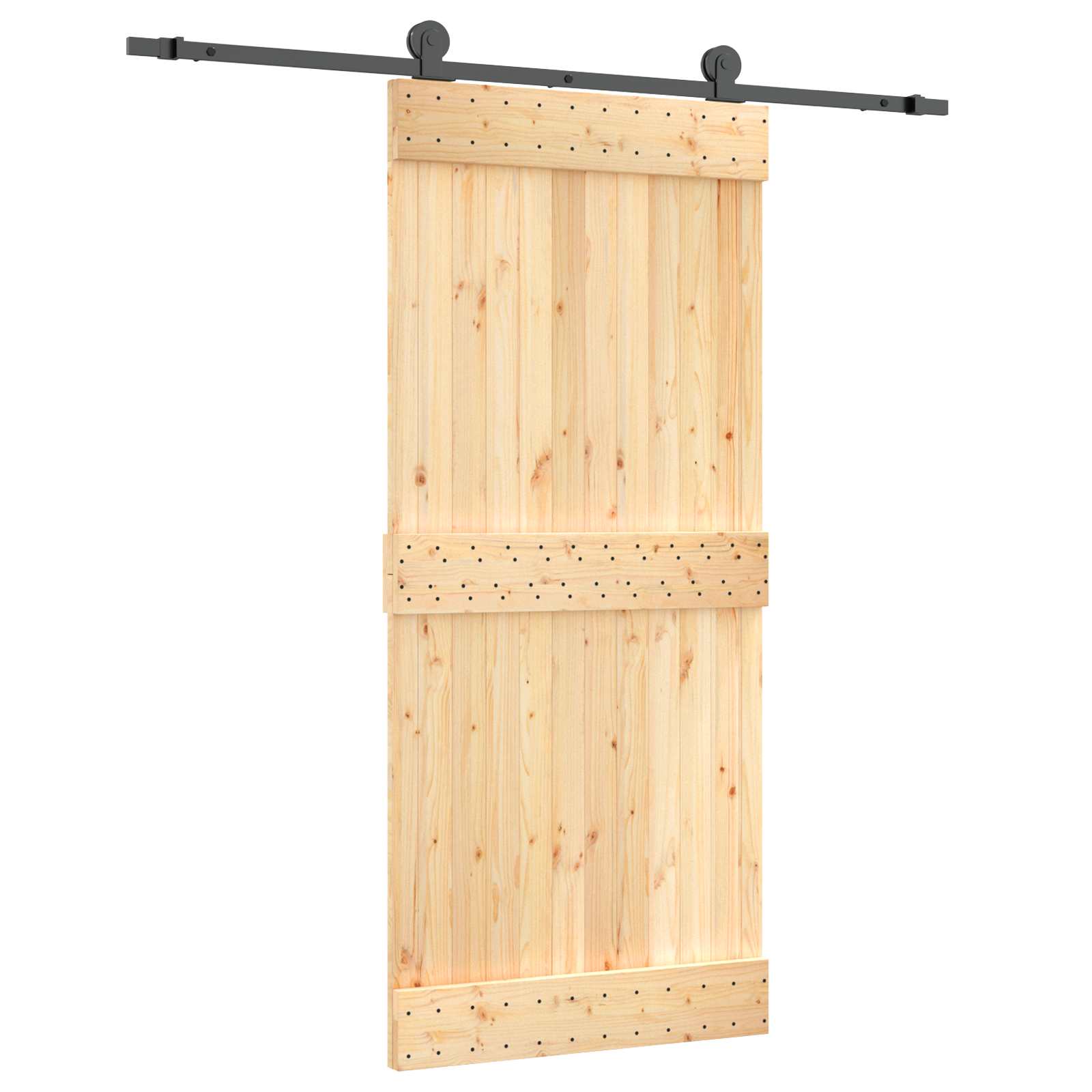 Klizna vrata Prirodna i crna 90 x 210 cm Čvrsta borovina