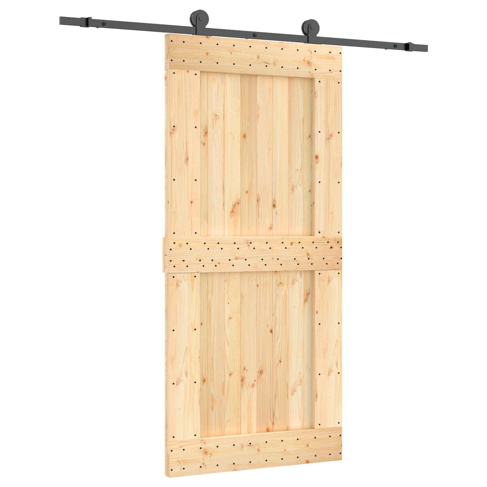 Klizna vrata Prirodna i crna 95 x 210 cm Čvrsta borovina