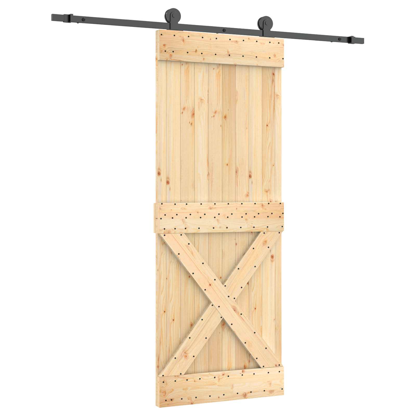 Klizna vrata Prirodna i crna 80 x 210 cm Čvrsta borovina