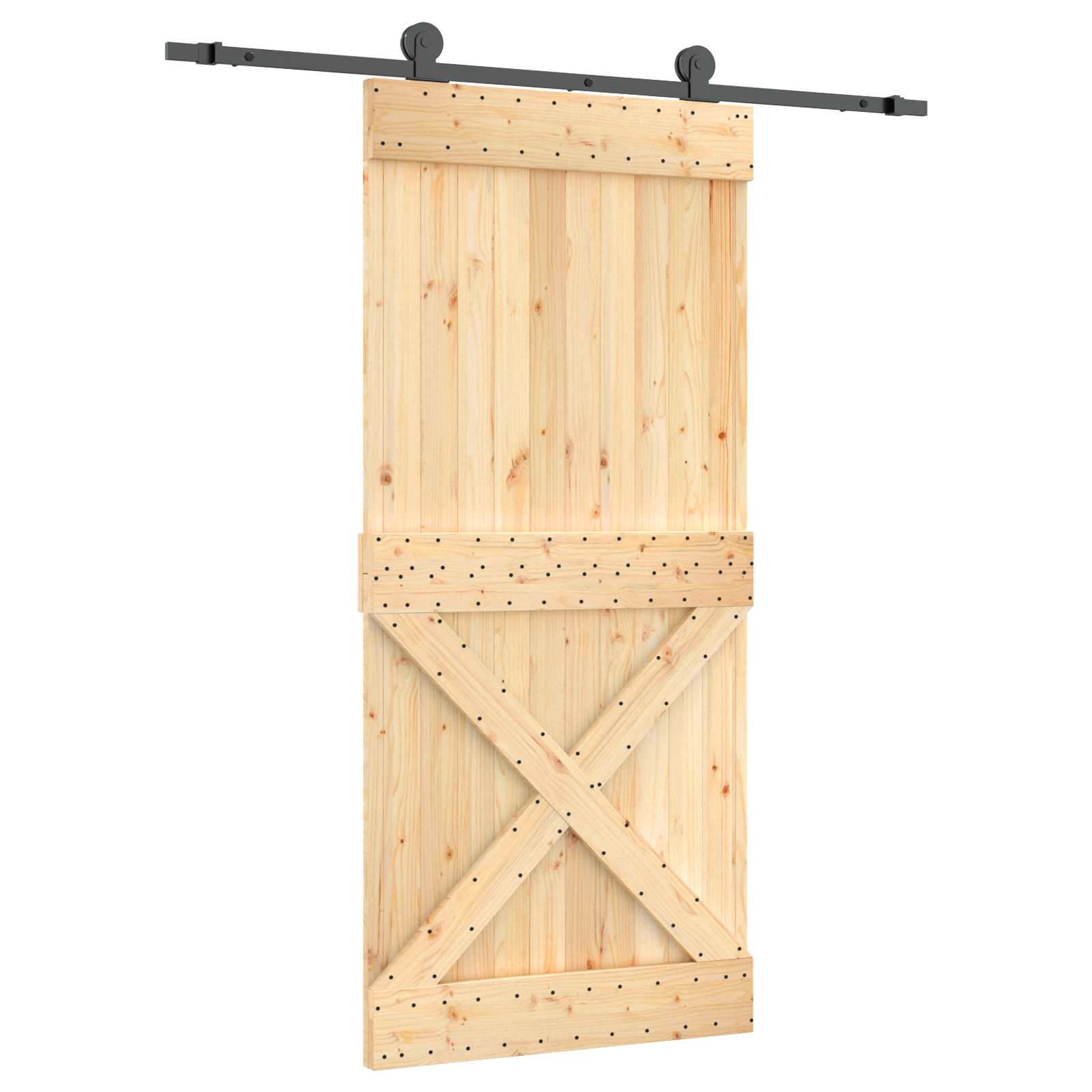 Klizna vrata Prirodna i crna 95 x 210 cm Čvrsta borovina