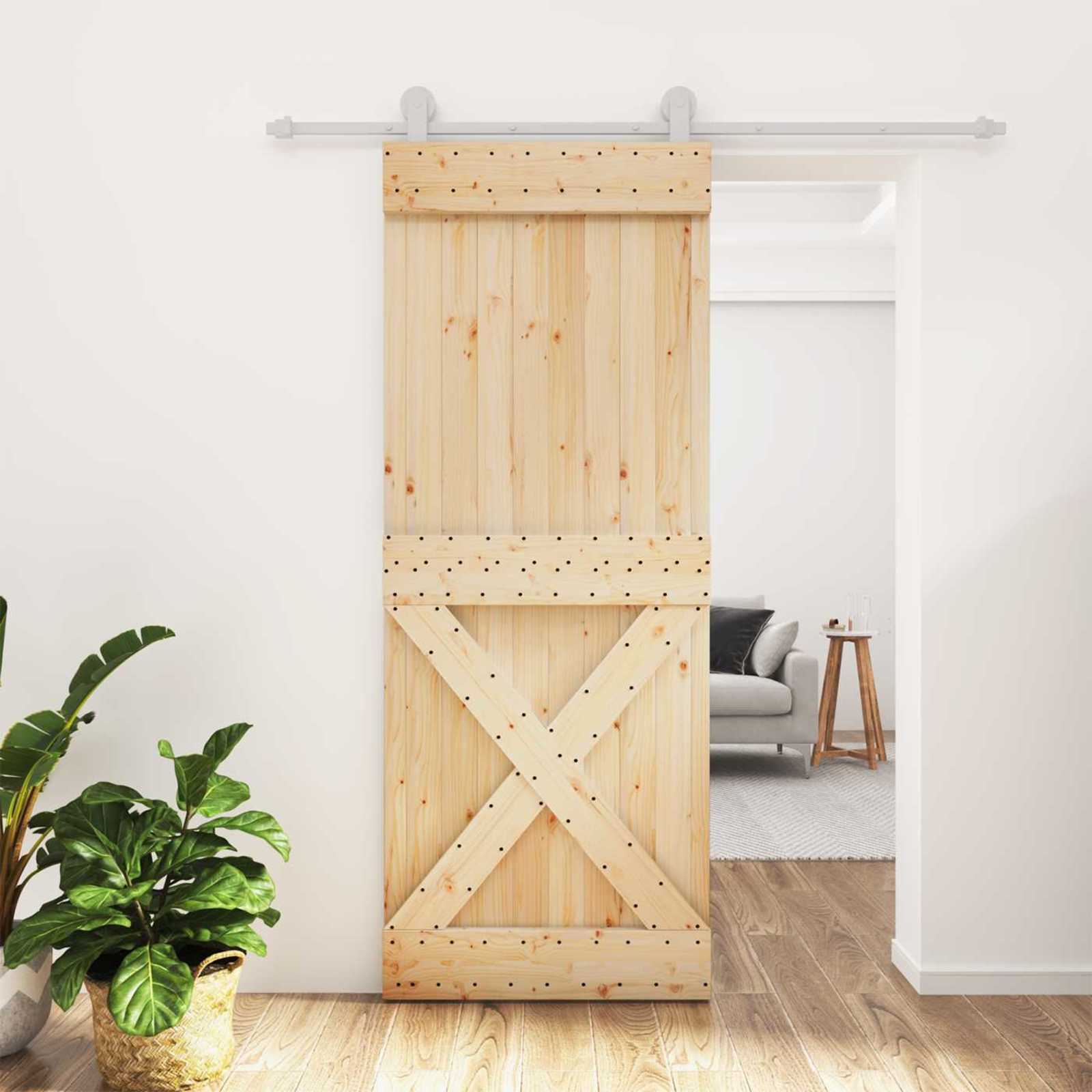 Klizna vrata Prirodna i bijela 80 x 210 cm Čvrsta borovina