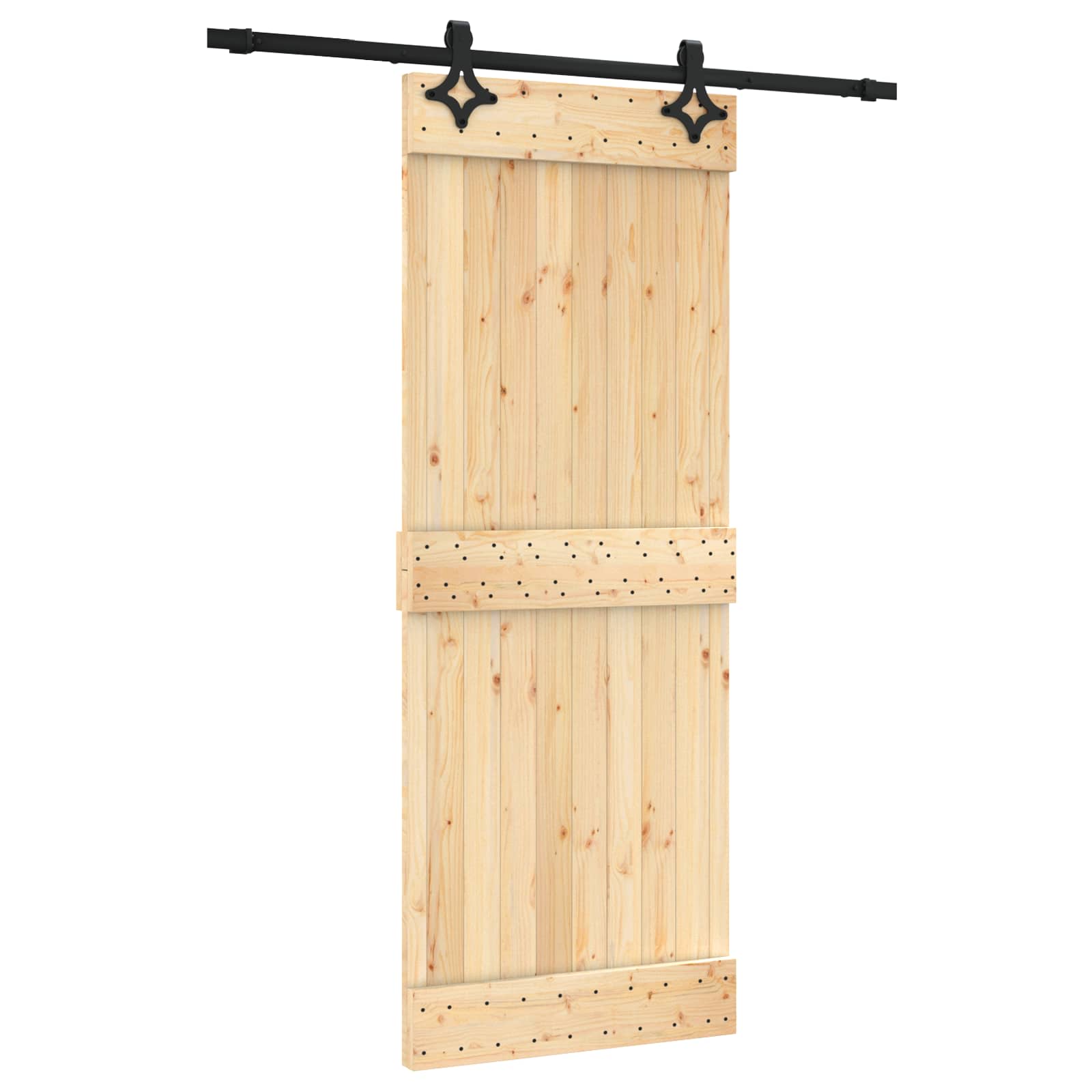 Klizna vrata Prirodna i crna 80 x 210 cm Čvrsta borovina