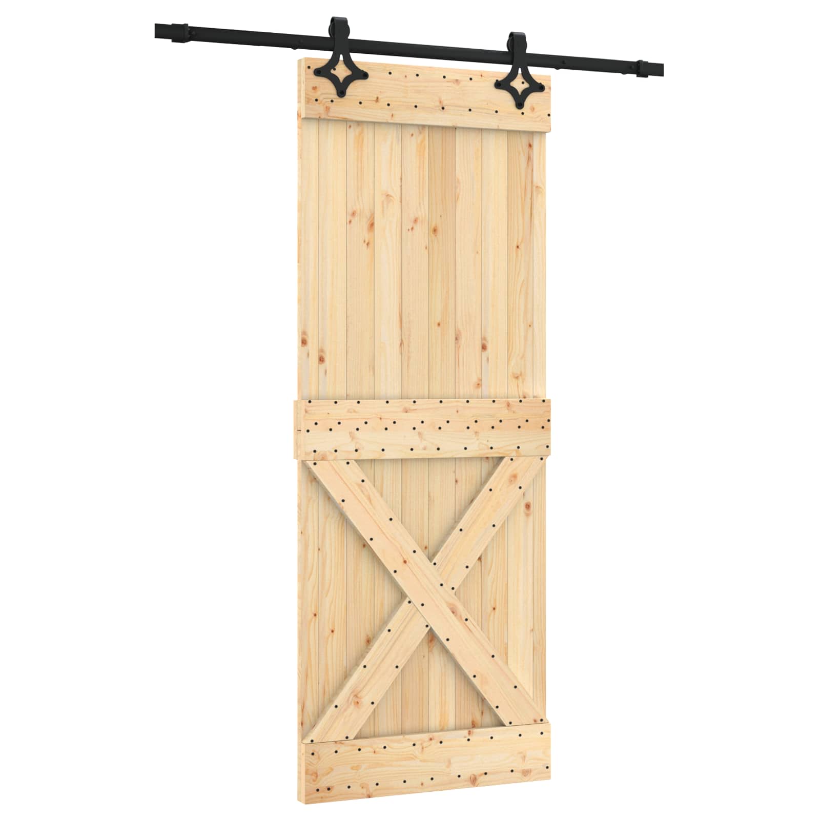 Klizna vrata Prirodna i crna 80 x 210 cm Čvrsta borovina