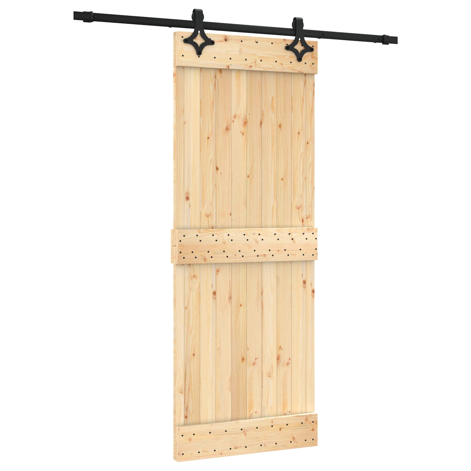 Klizna vrata Prirodna i crna 80 x 210 cm Čvrsta borovina
