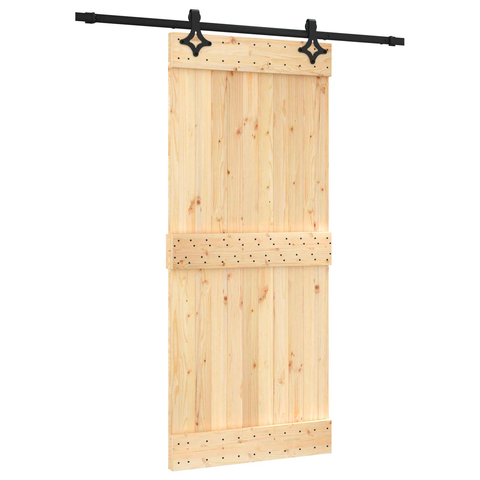 Klizna vrata Prirodna i crna 90 x 210 cm Čvrsta borovina