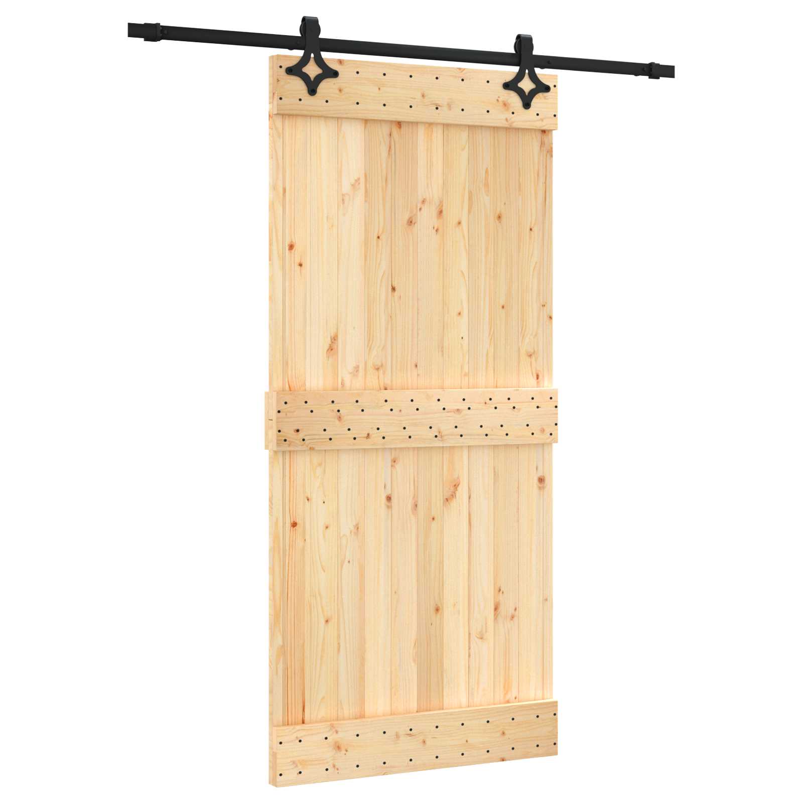 Klizna vrata Prirodna i crna 95 x 210 cm Čvrsta borovina