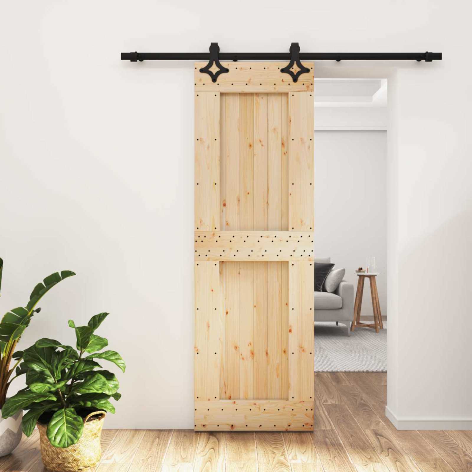 Klizna vrata Prirodna i crna 70 x 210 cm Čvrsta borovina