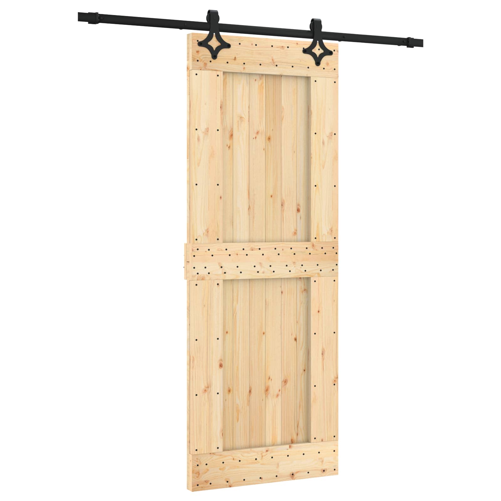 Klizna vrata Prirodna i crna 80 x 210 cm Čvrsta borovina