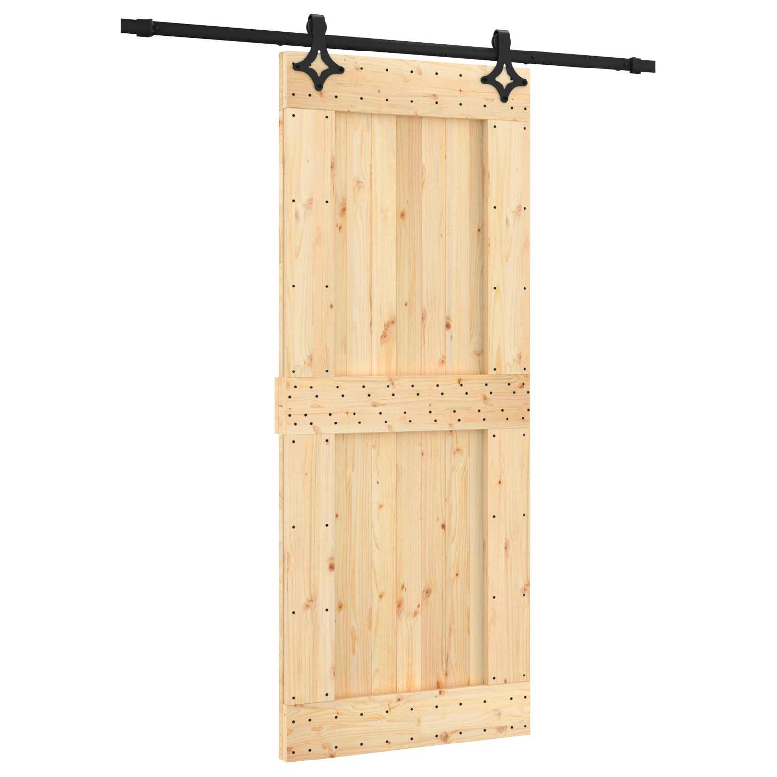 Klizna vrata Prirodna i crna 85 x 210 cm Čvrsta borovina