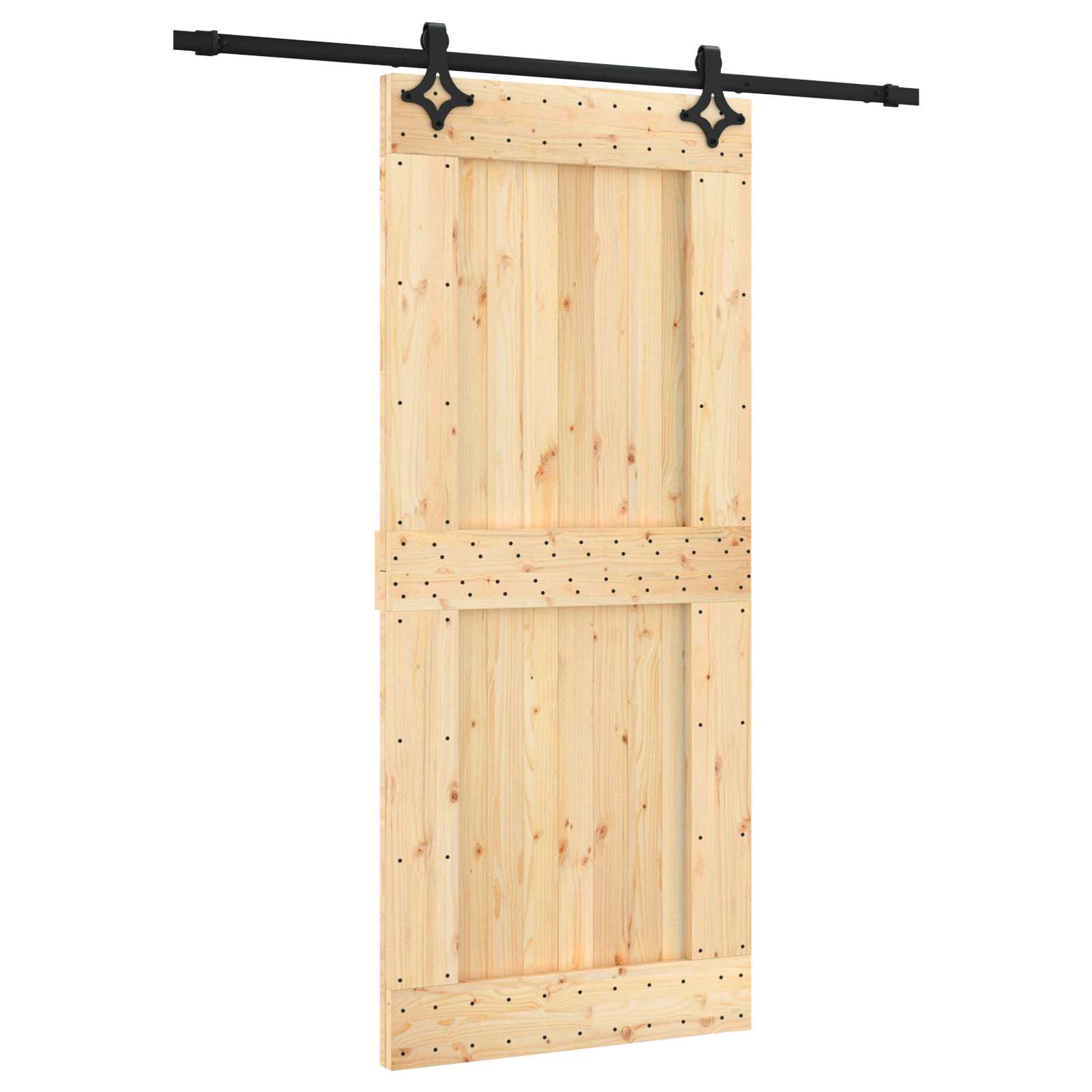 Klizna vrata Prirodna i crna 90 x 210 cm Čvrsta borovina