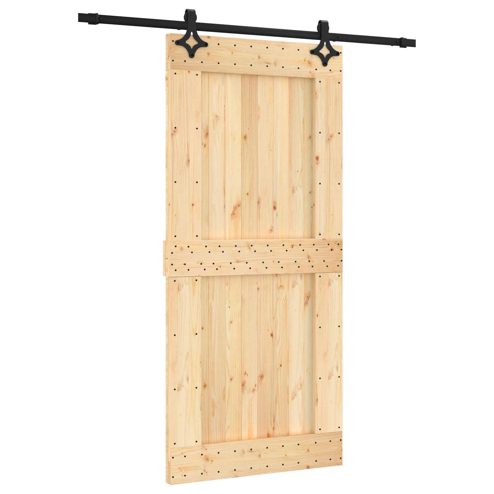 Klizna vrata Prirodna i crna 95 x 210 cm Čvrsta borovina