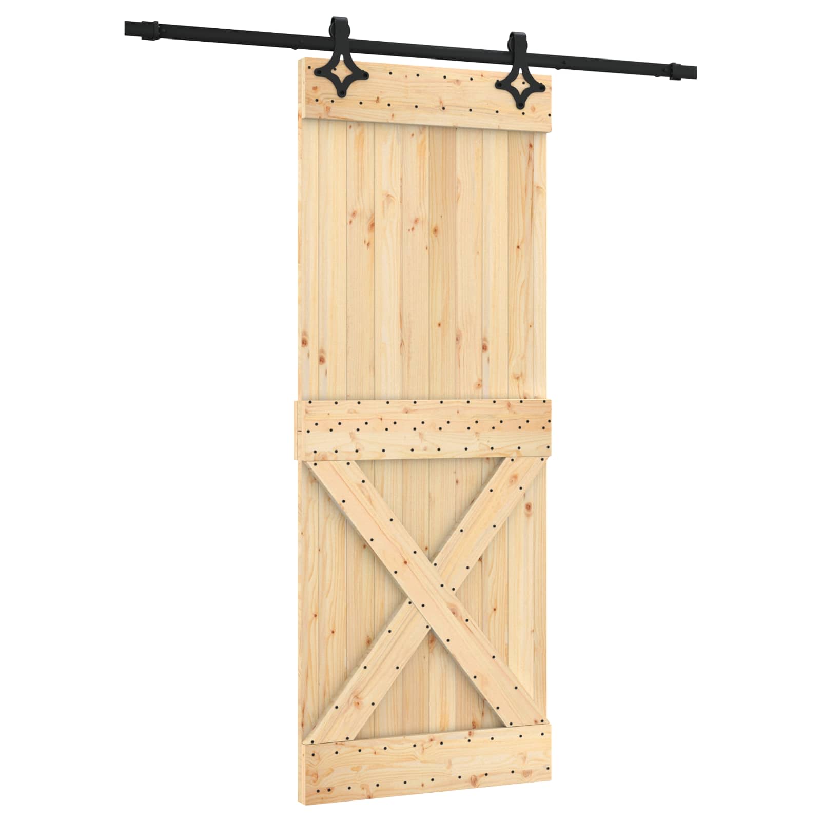 Klizna vrata Prirodna i crna 80 x 210 cm Čvrsta borovina