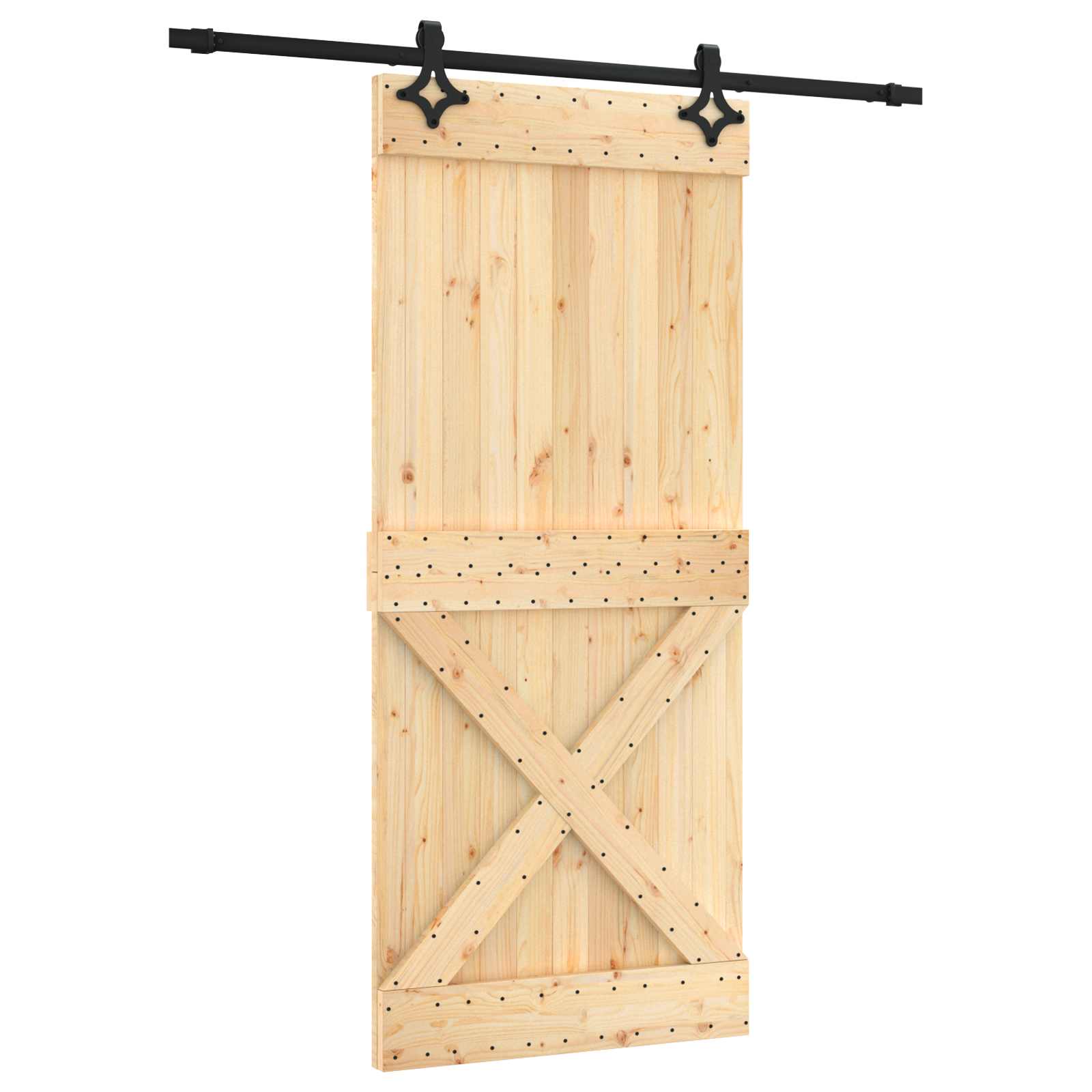 Klizna vrata Prirodna i crna 90 x 210 cm Čvrsta borovina