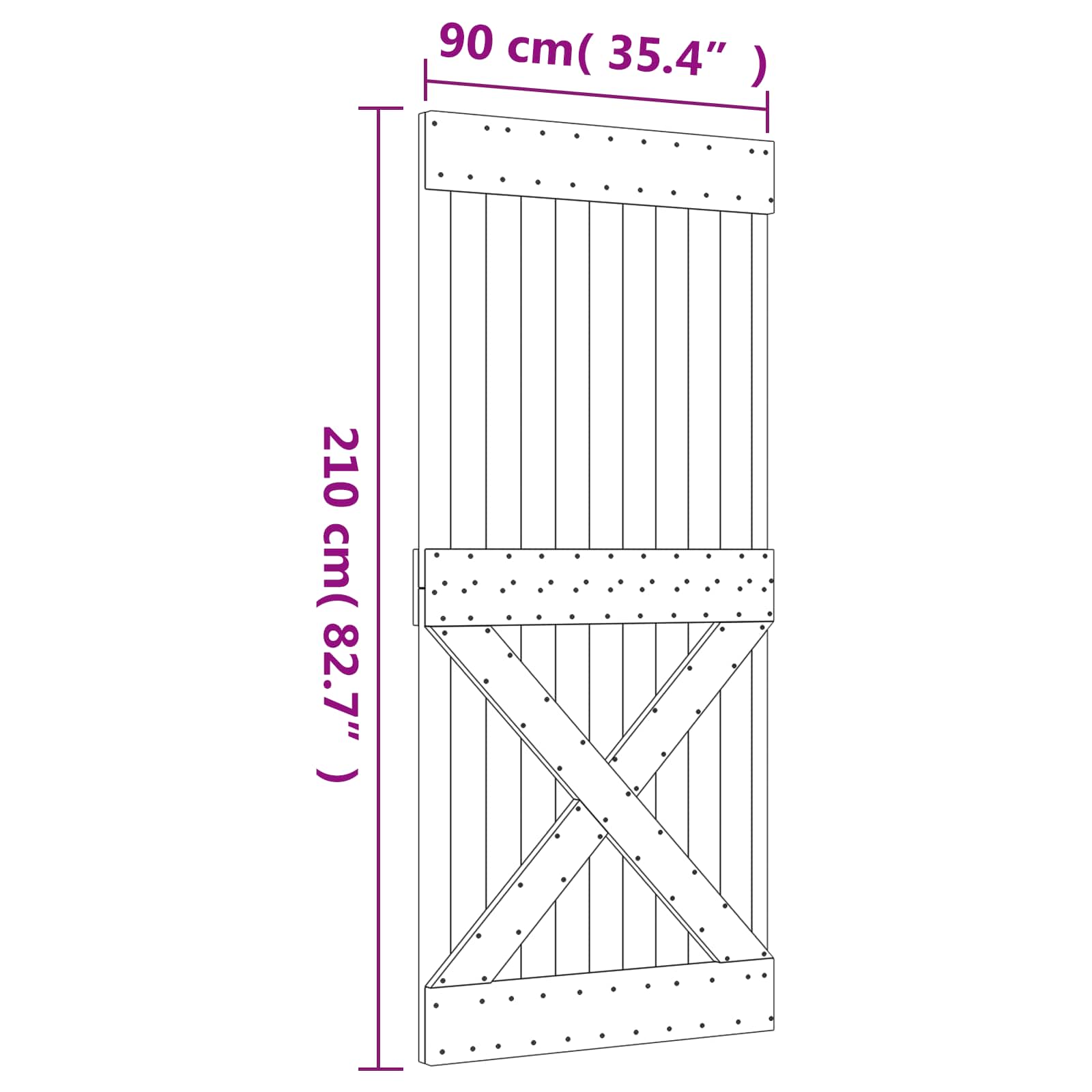 Klizna vrata Prirodna i crna 90 x 210 cm Čvrsta borovina