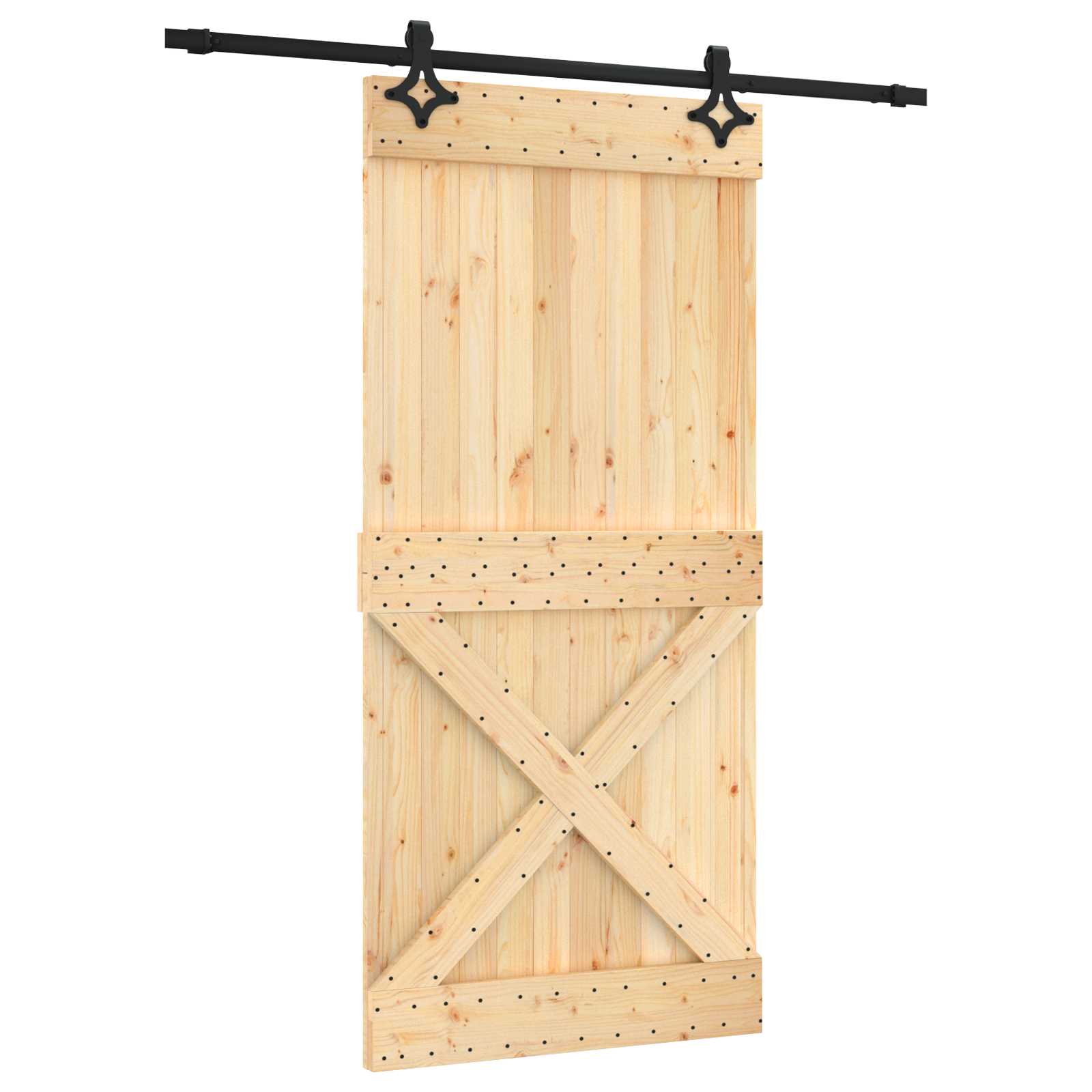 Klizna vrata Prirodna i crna 95 x 210 cm Čvrsta borovina