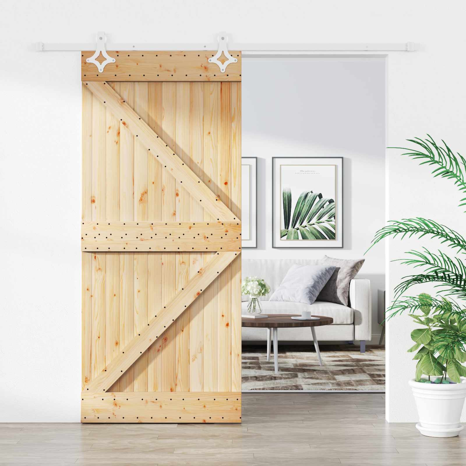 Klizna vrata Prirodna i bijela 100 x 210 cm Masivna borovina