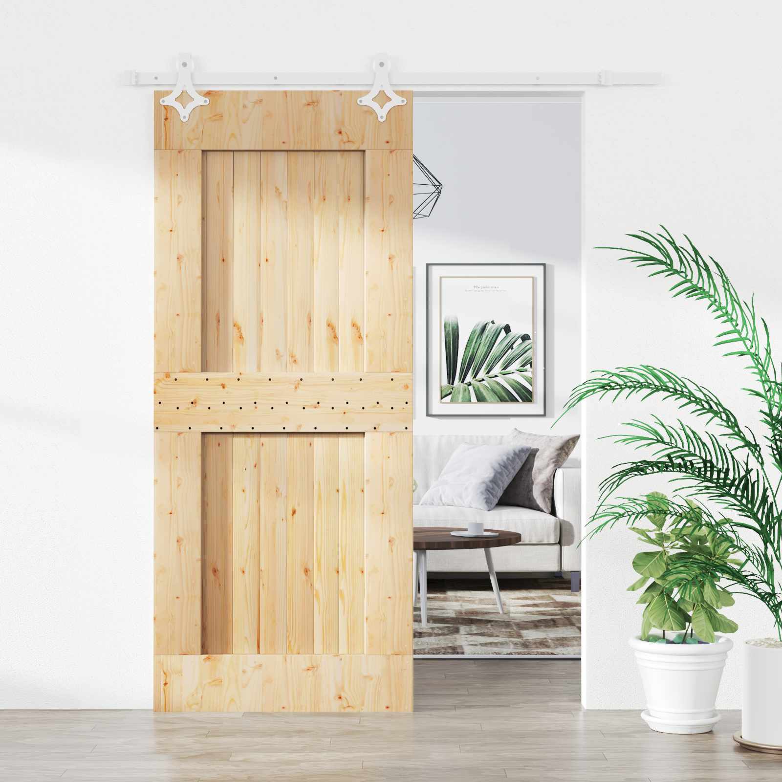 Klizna vrata Prirodna i bijela 80 x 210 cm Čvrsta borovina