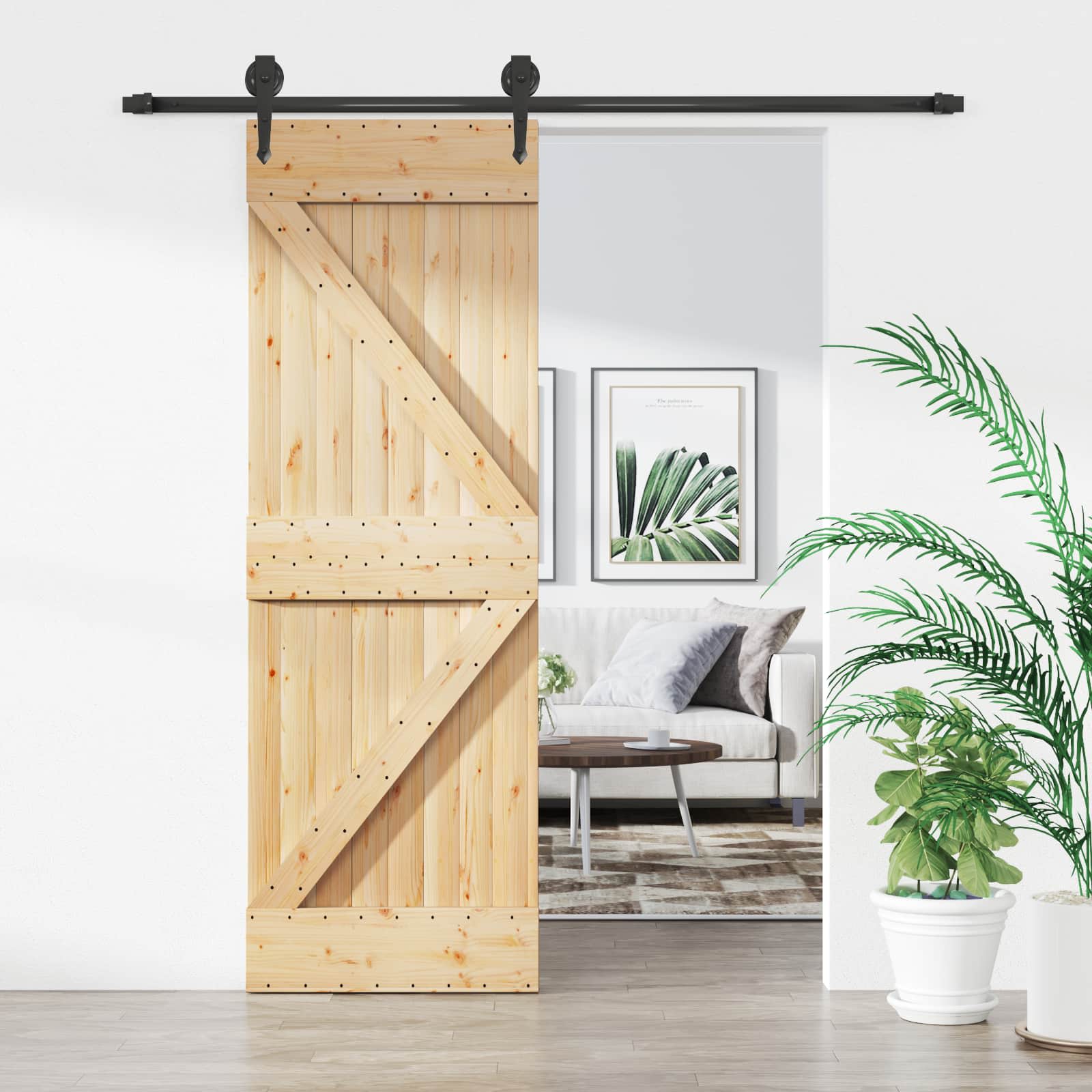 Klizna vrata Prirodna i crna 70 x 210 cm Čvrsta borovina