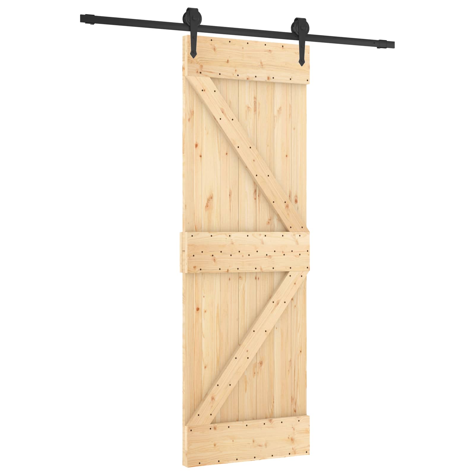 Klizna vrata Prirodna i crna 70 x 210 cm Čvrsta borovina