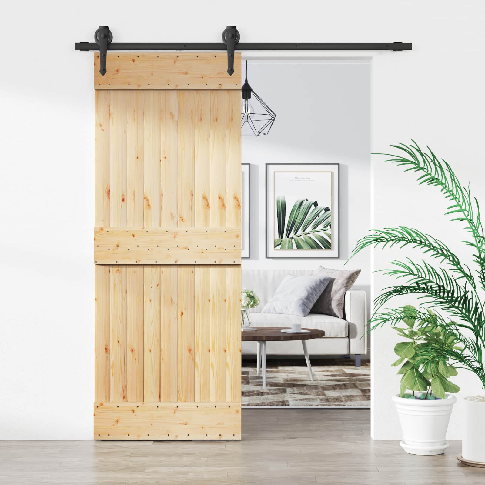 Klizna vrata Prirodna i crna 80 x 210 cm Čvrsta borovina