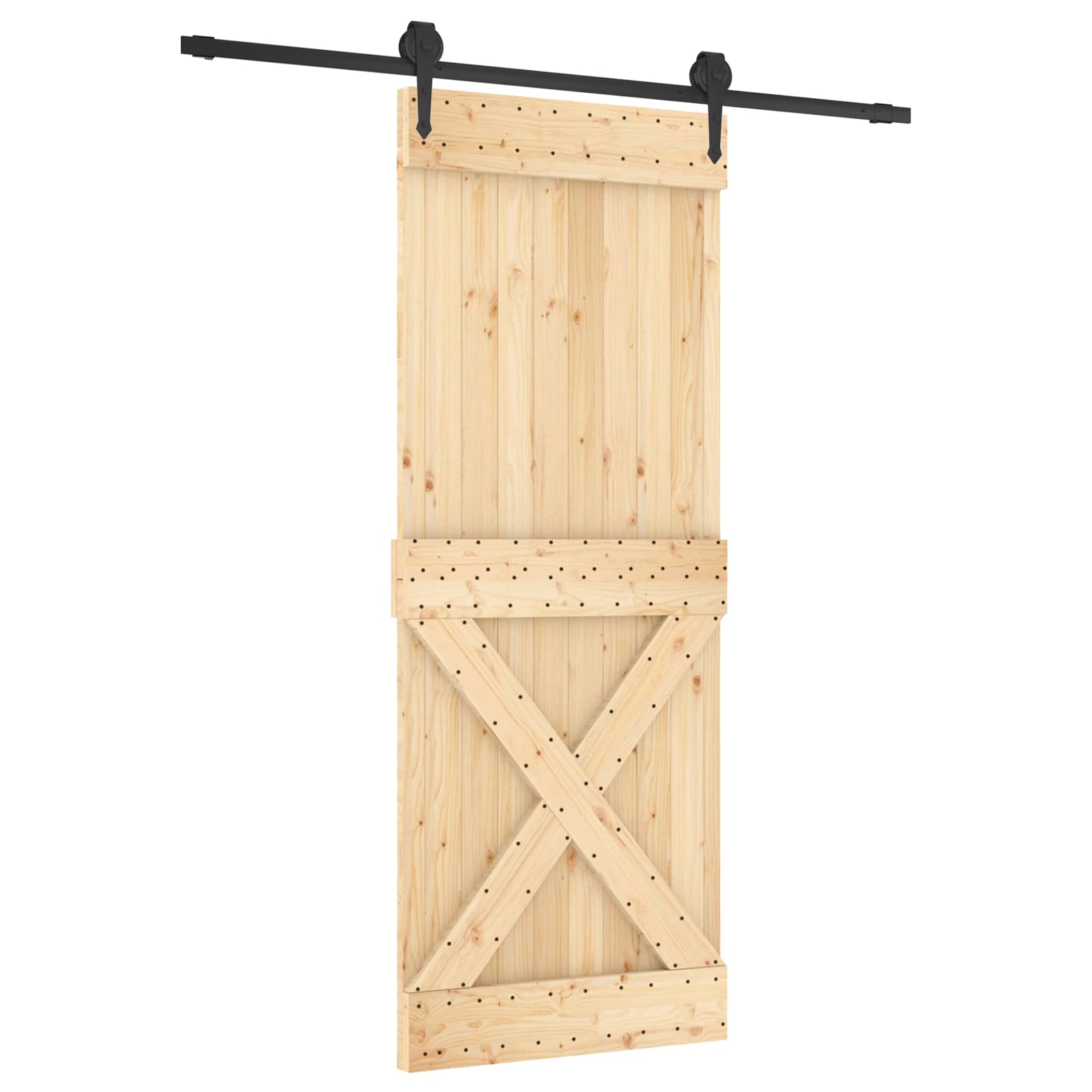Klizna vrata Prirodna i crna 80 x 210 cm Čvrsta borovina